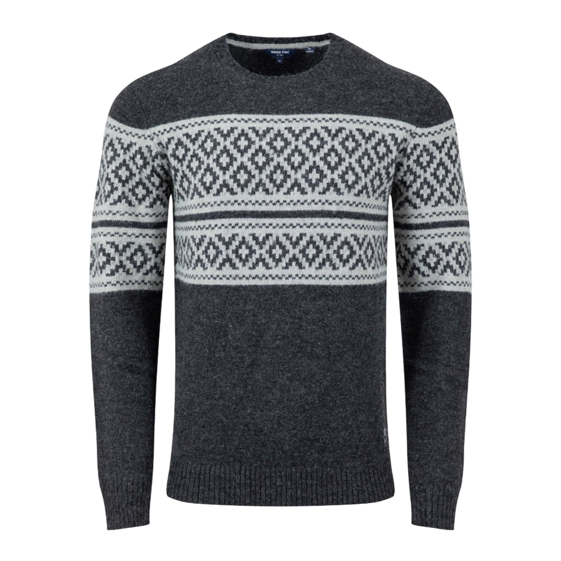 Black - Front - Weird Fish Mens Wicklow Fair Isle Crew Neck Sweatshirt