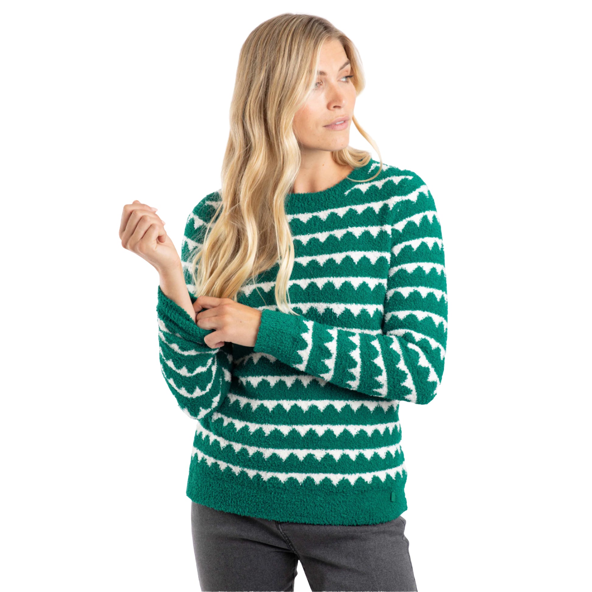 Green - Side - Weird Fish Womens-Ladies Tyla Patterned Knitted Sweatshirt
