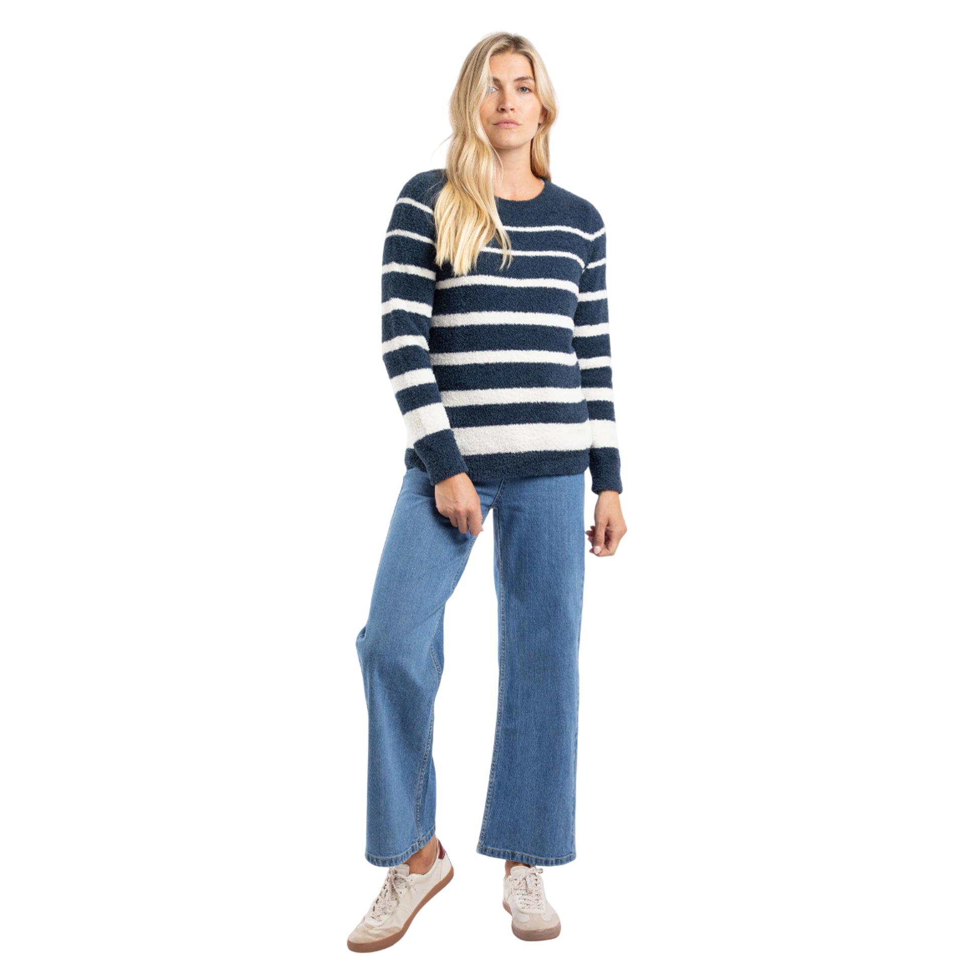 Navy - Lifestyle - Weird Fish Womens-Ladies Wanda Stripe Knitted Sweatshirt