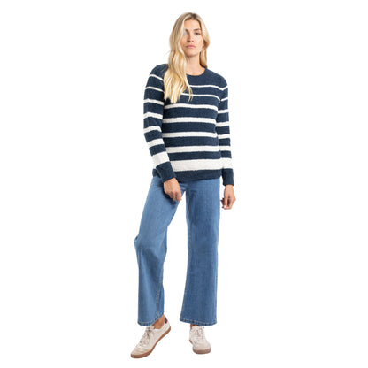 Navy - Lifestyle - Weird Fish Womens-Ladies Wanda Stripe Knitted Sweatshirt