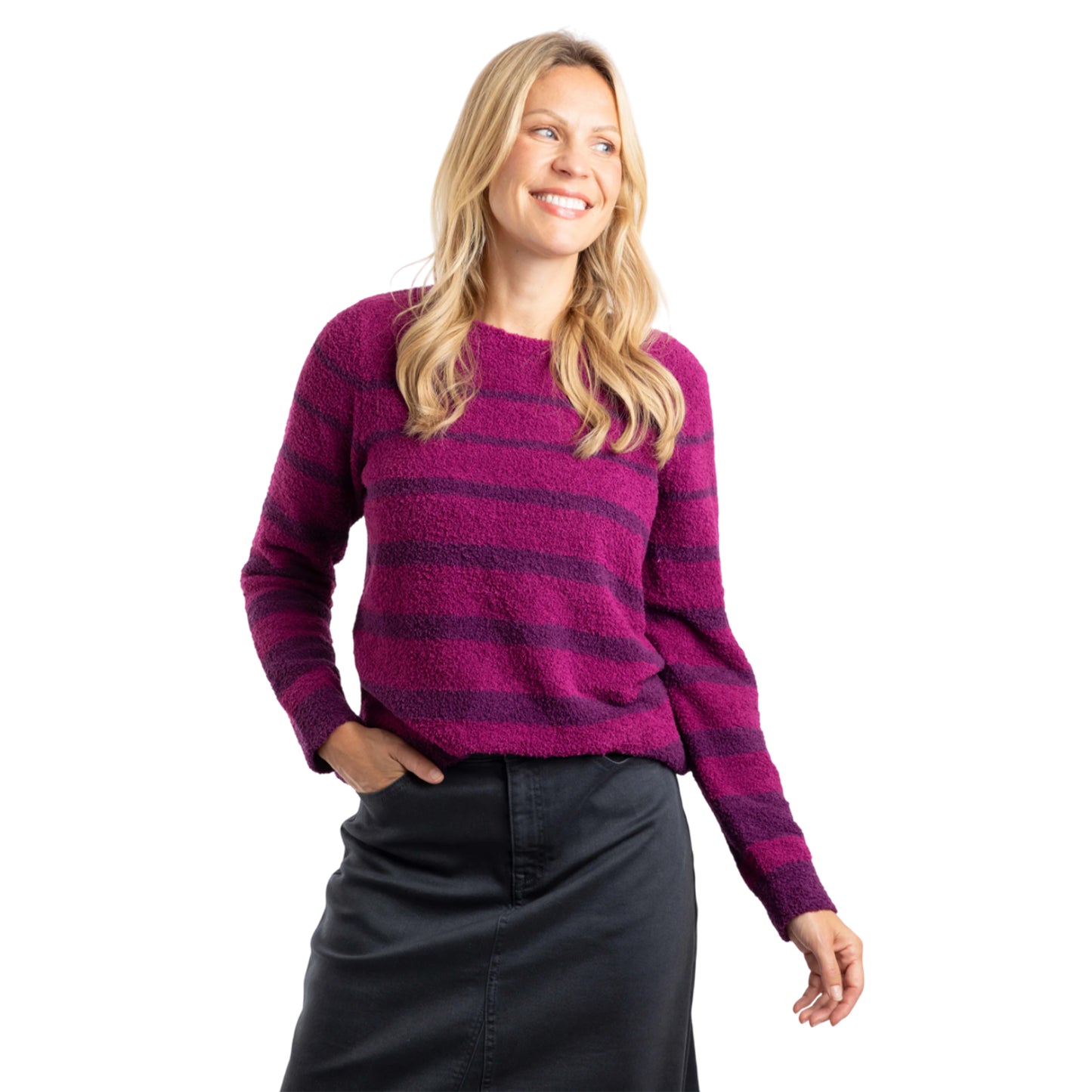 Beet - Side - Weird Fish Womens-Ladies Wanda Stripe Knitted Sweatshirt