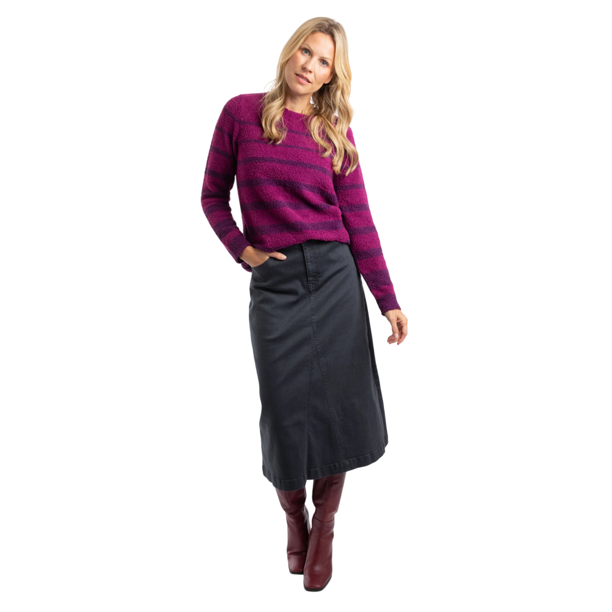 Beet - Lifestyle - Weird Fish Womens-Ladies Wanda Stripe Knitted Sweatshirt