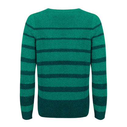 Green - Back - Weird Fish Womens-Ladies Wanda Stripe Knitted Sweatshirt