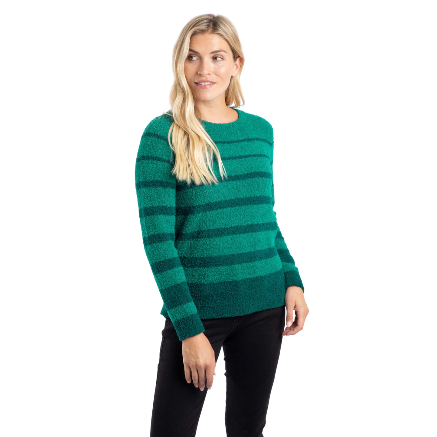 Green - Side - Weird Fish Womens-Ladies Wanda Stripe Knitted Sweatshirt
