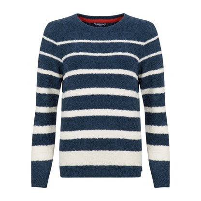 Navy - Front - Weird Fish Womens-Ladies Wanda Stripe Knitted Sweatshirt
