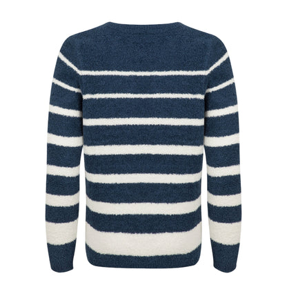 Navy - Back - Weird Fish Womens-Ladies Wanda Stripe Knitted Sweatshirt