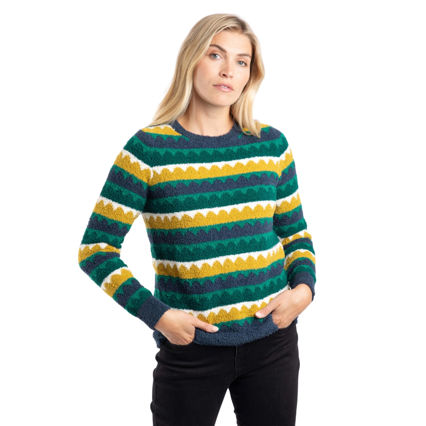 Antique Moss - Side - Weird Fish Womens-Ladies Tyla Patterned Knitted Sweatshirt