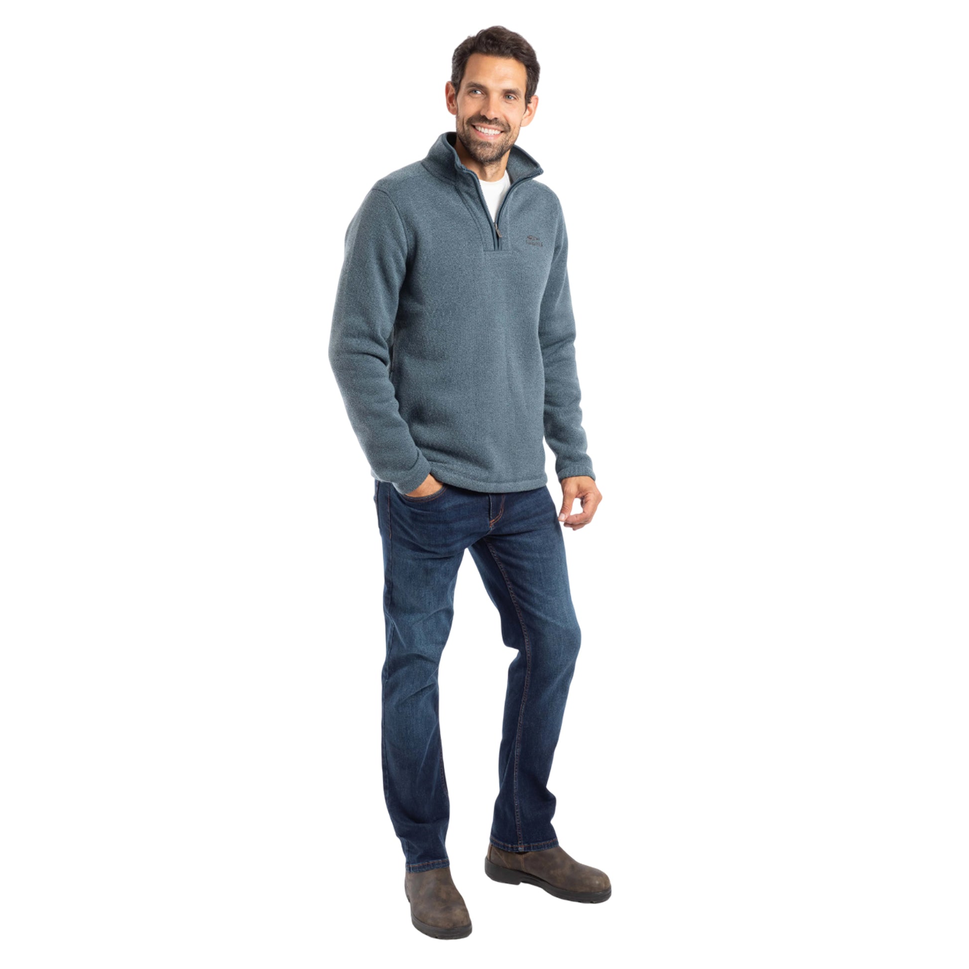Dusty Blue - Lifestyle - Weird Fish Mens Stowe Knitted Quarter Zip Fleece Top