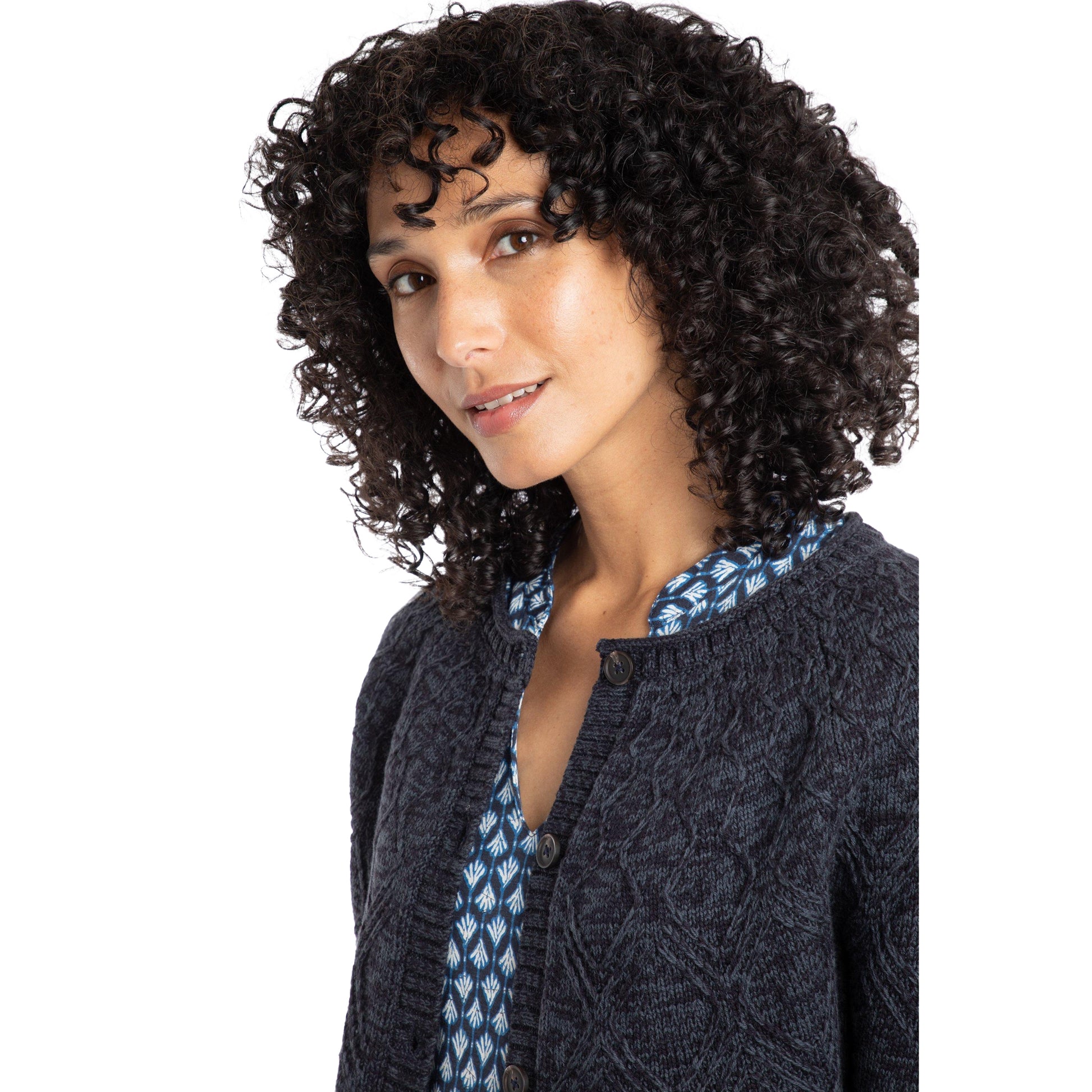 Navy - Side - Weird Fish Womens-Ladies Caballo Cardigan