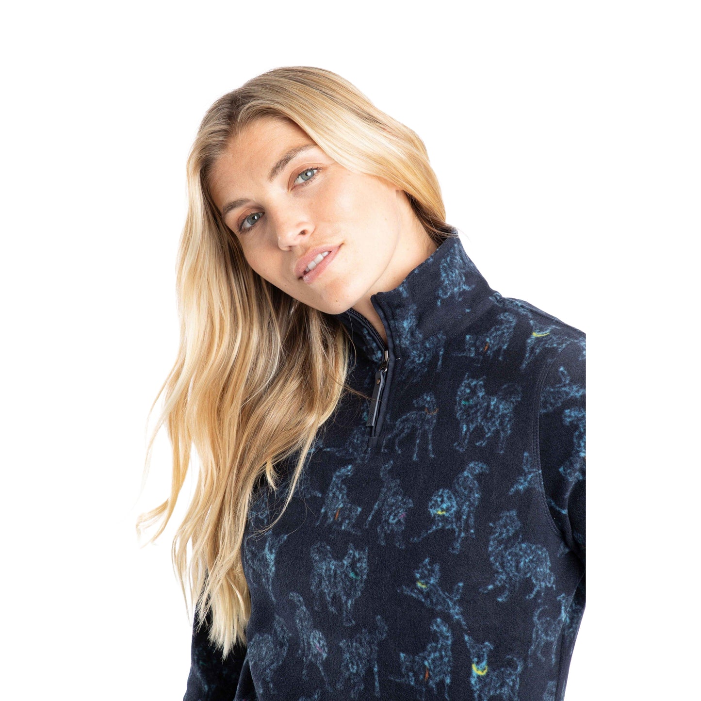 Lake Blue - Side - Weird Fish Womens-Ladies Reena Printed Quarter Zip Fleece Top