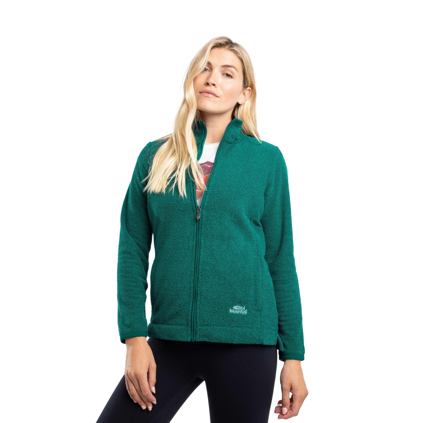 Peacock Blue - Pack Shot - Weird Fish Womens-Ladies Cheryl Textured Full Zip Fleece Jacket