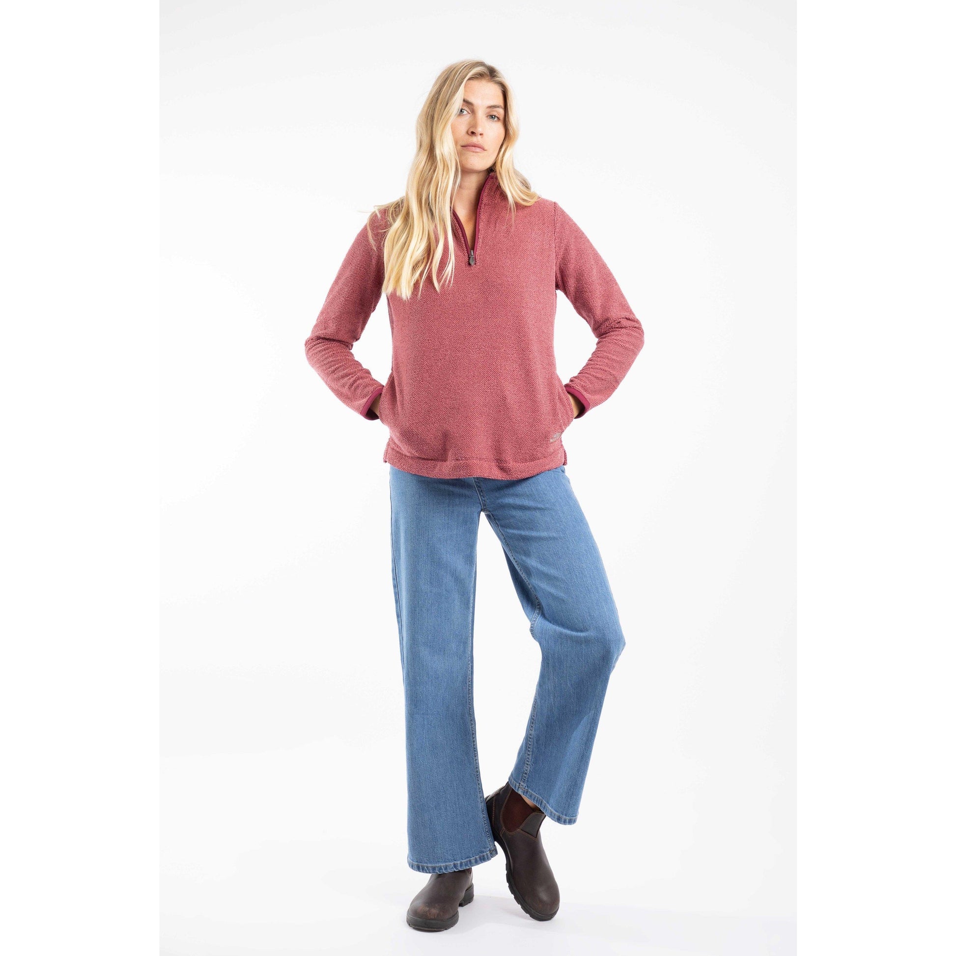 Garnet Red - Pack Shot - Weird Fish Womens-Ladies Sarah Textured Quarter Zip Fleece Top