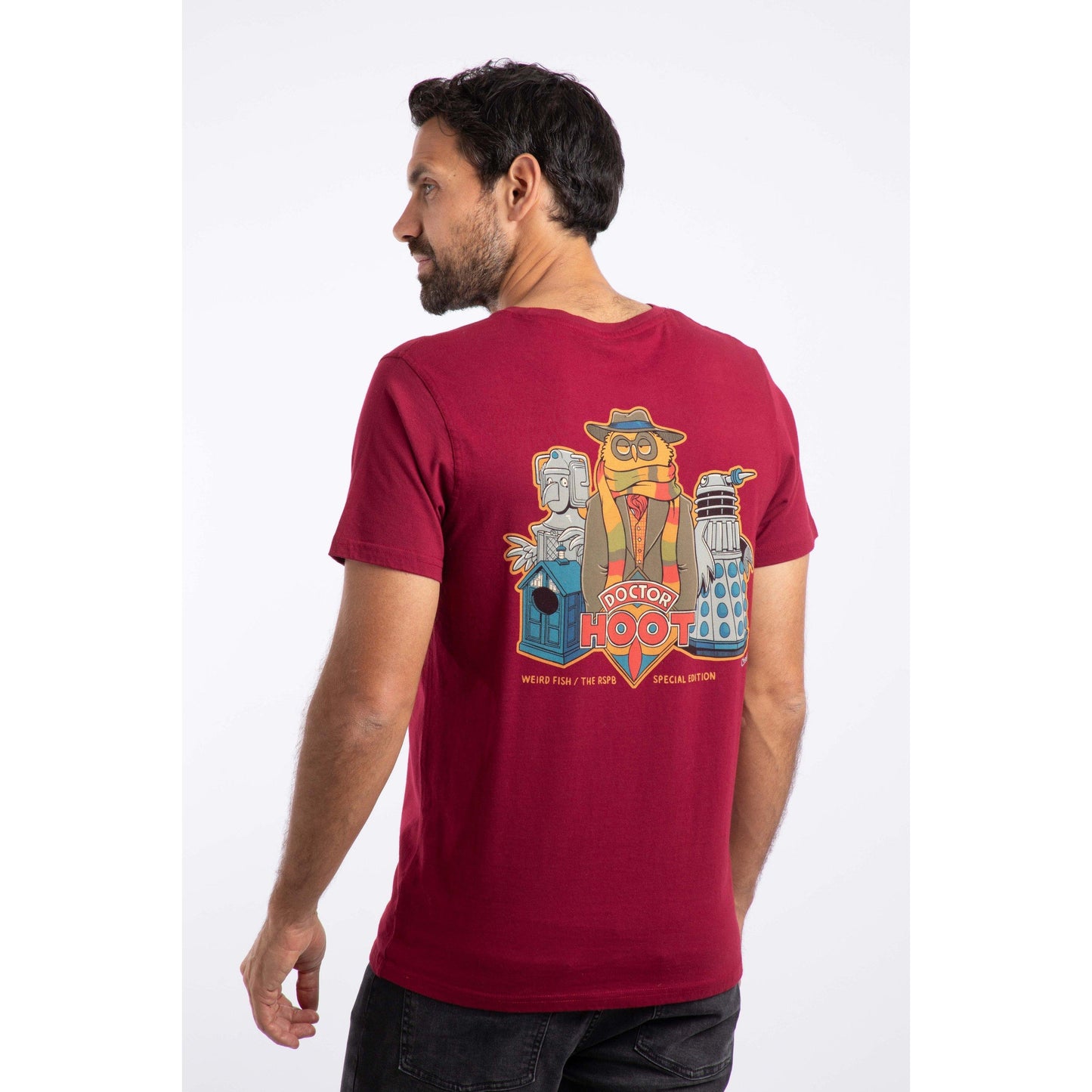 Garnet Red - Side - Weird Fish Mens Doctor Hoot Back Print T-Shirt