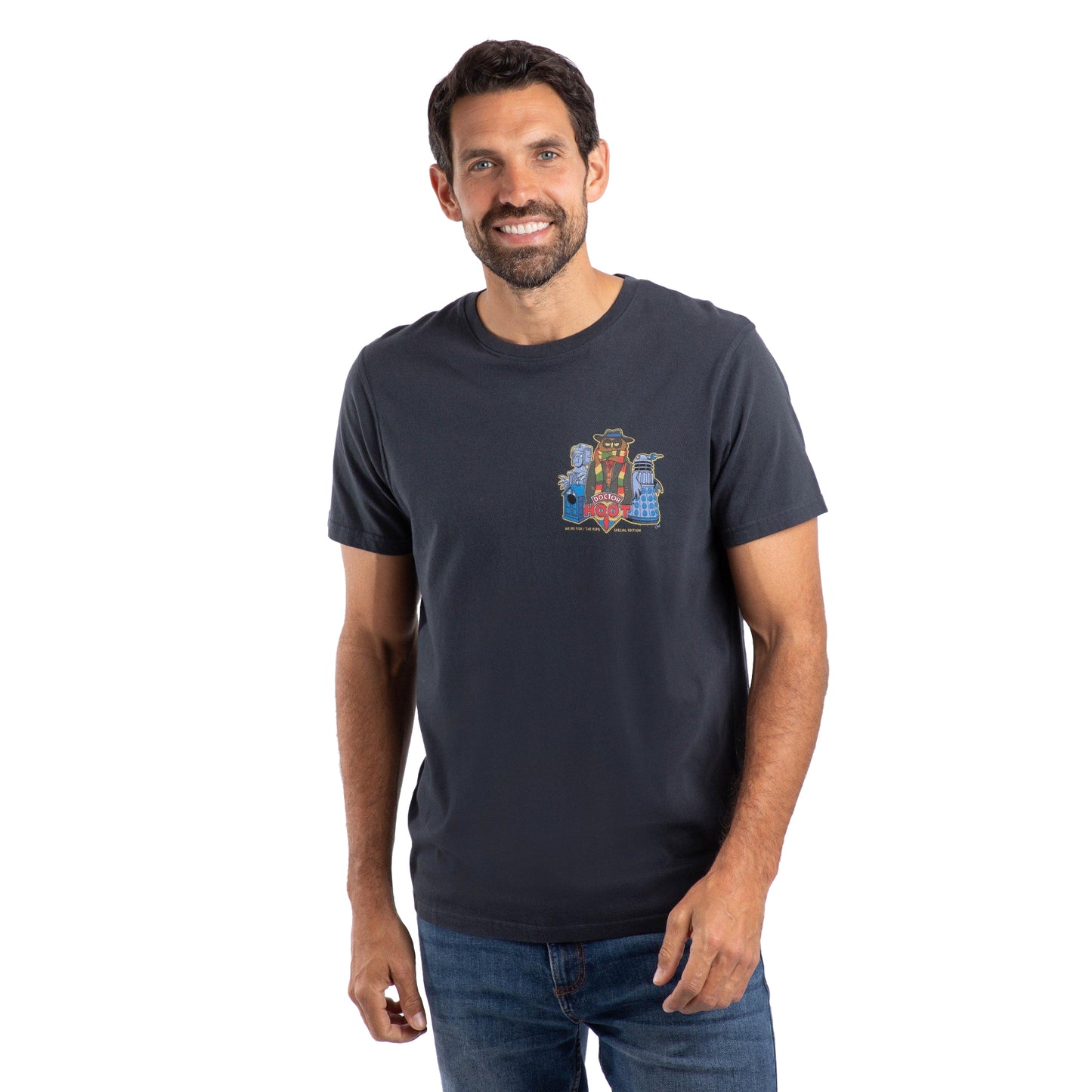 Navy - Front - Weird Fish Mens Doctor Hoot Back Print T-Shirt