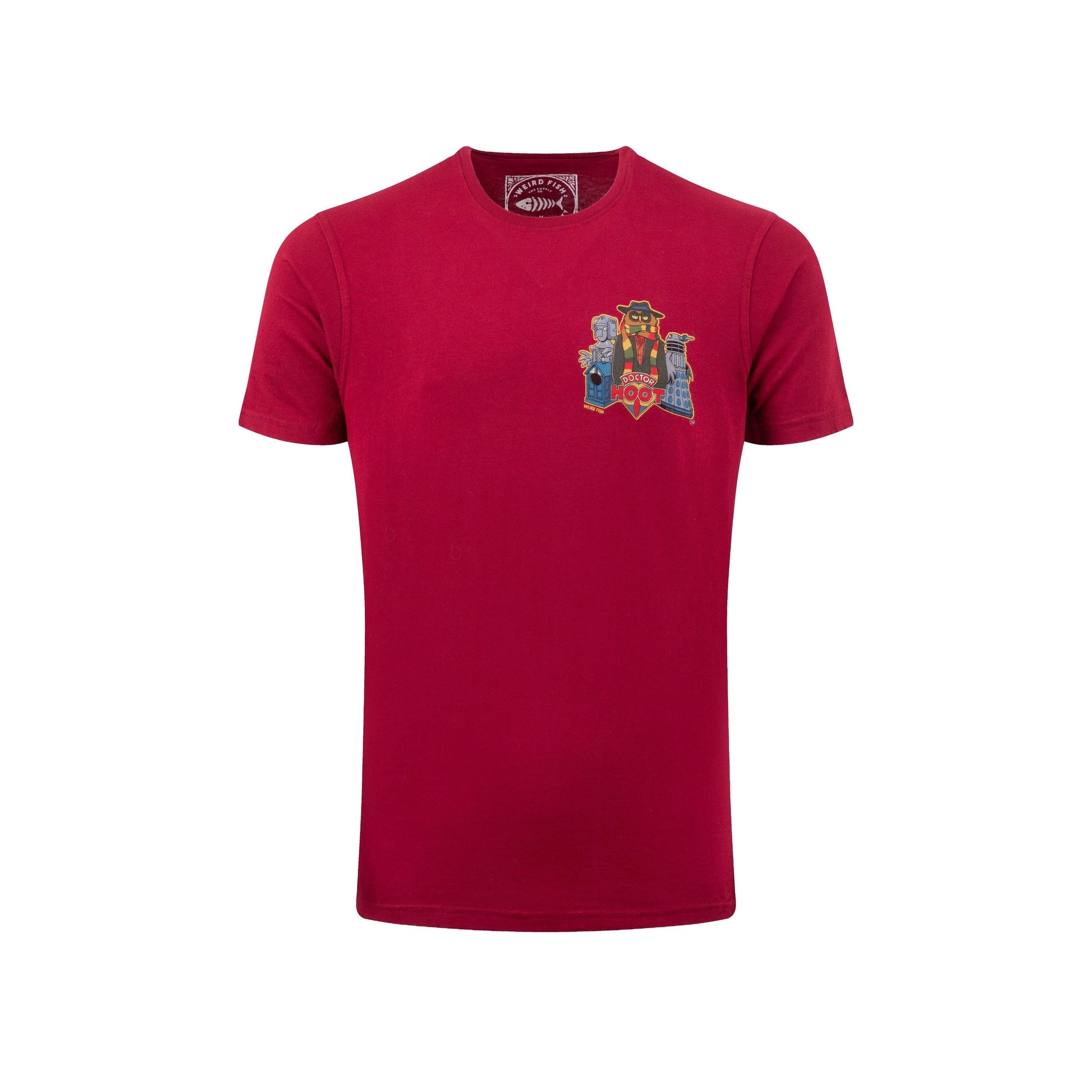 Garnet Red - Front - Weird Fish Mens Doctor Hoot Back Print T-Shirt