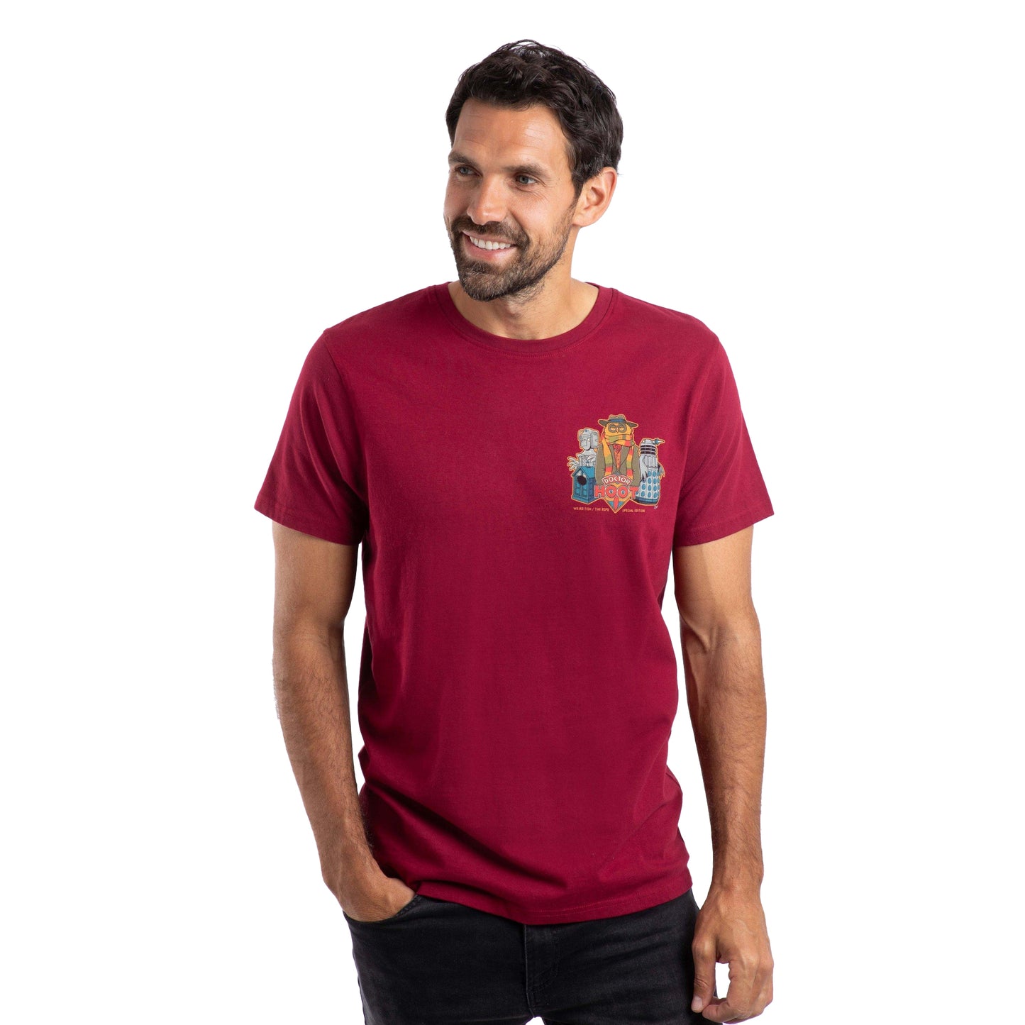Garnet - Front - Weird Fish Mens Doctor Hoot Back Print T-Shirt