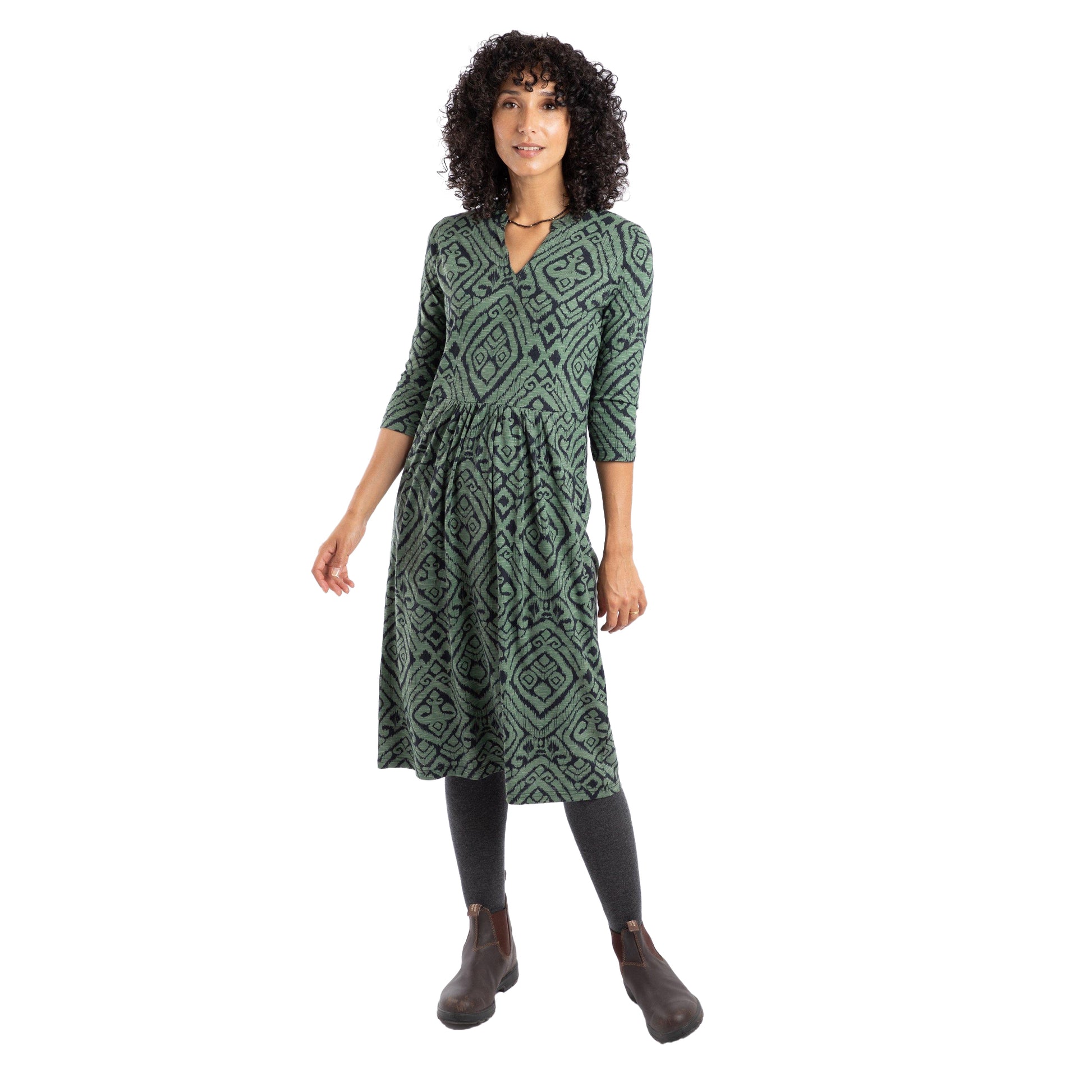 Army Green - Lifestyle - Weird Fish Womens-Ladies Isolde Printed Jersey Midi Dress