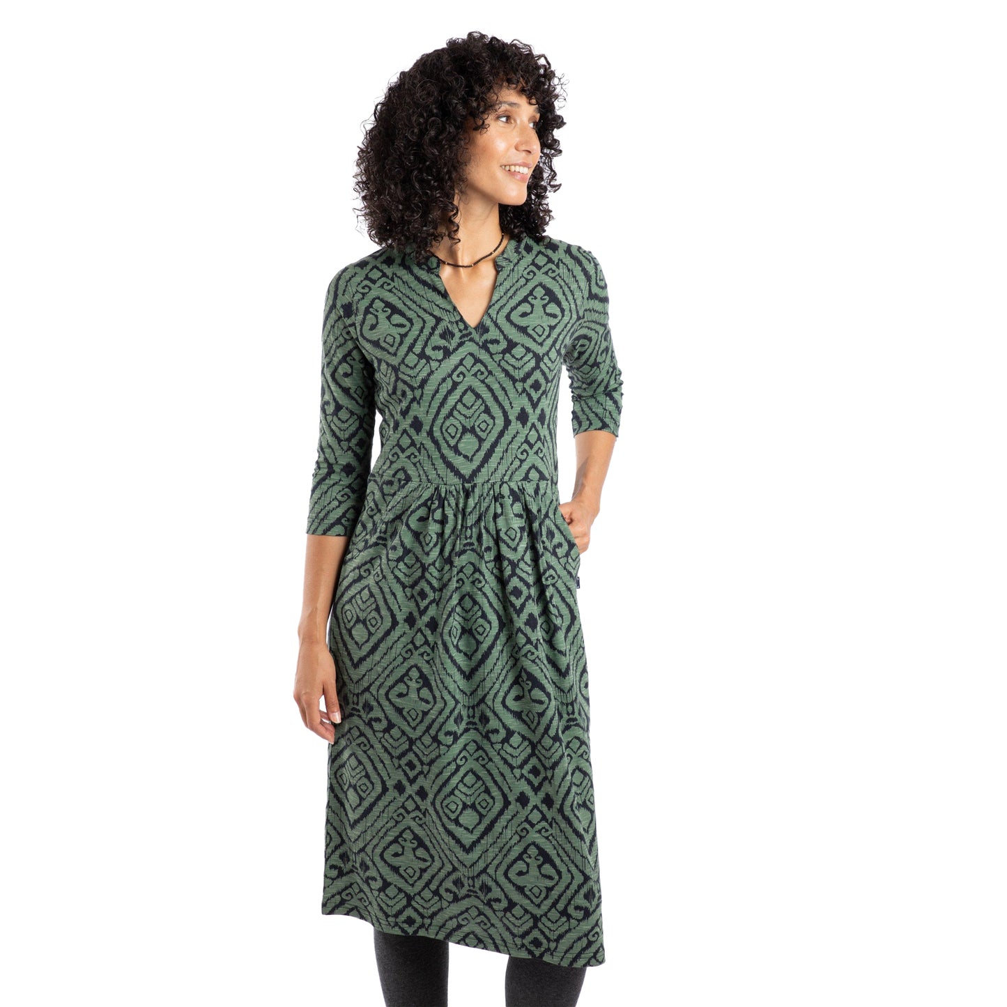 Army Green - Front - Weird Fish Womens-Ladies Isolde Printed Jersey Midi Dress