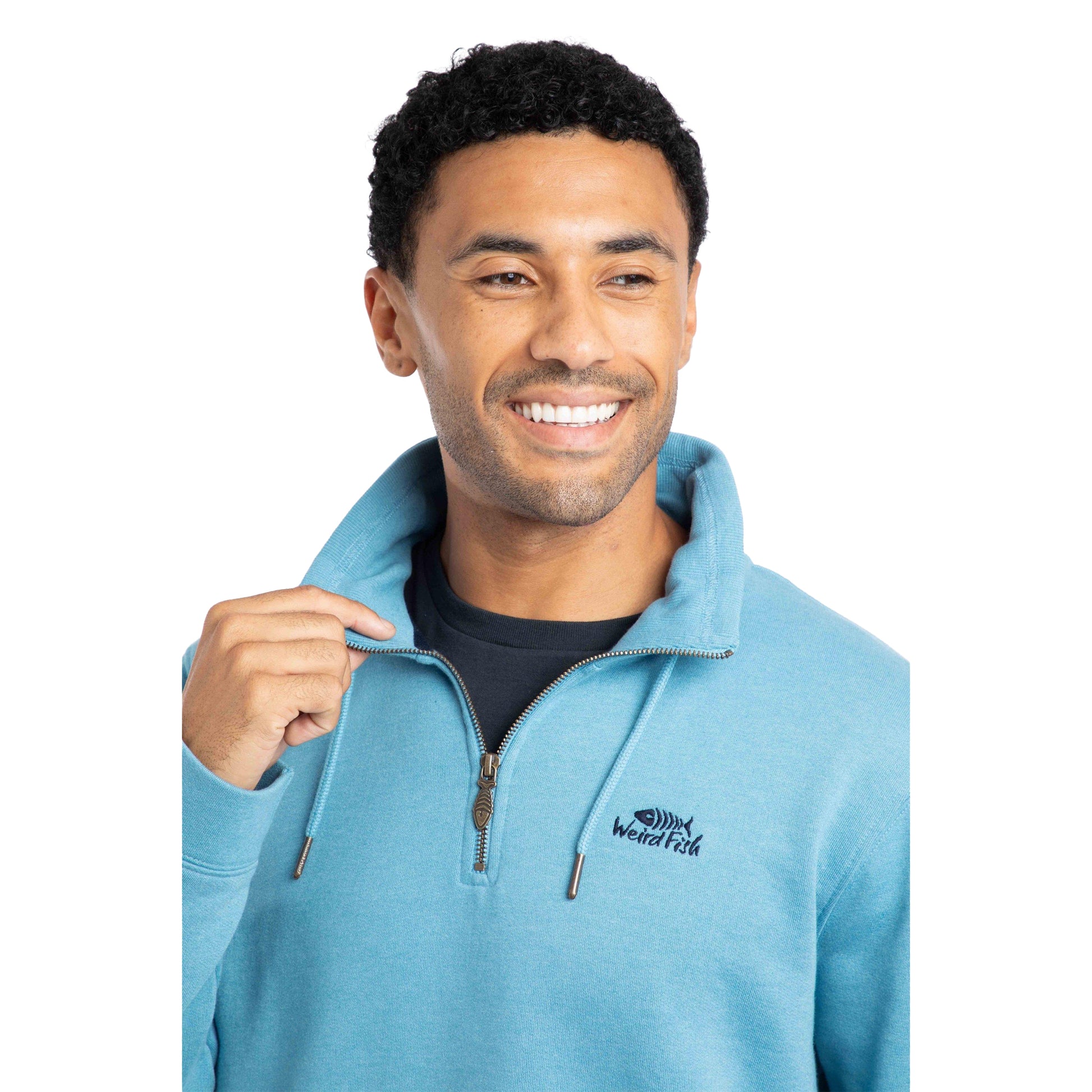 Smoke Blue - Side - Weird Fish Mens Brampton Quarter Zip Sweatshirt