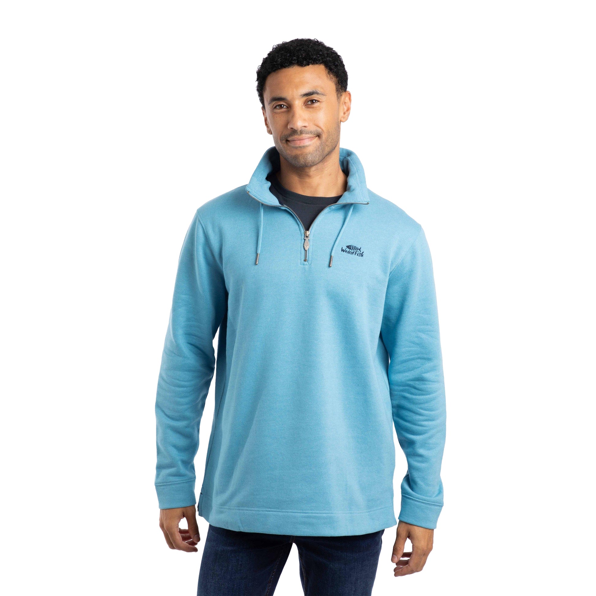Smoke Blue - Front - Weird Fish Mens Brampton Quarter Zip Sweatshirt