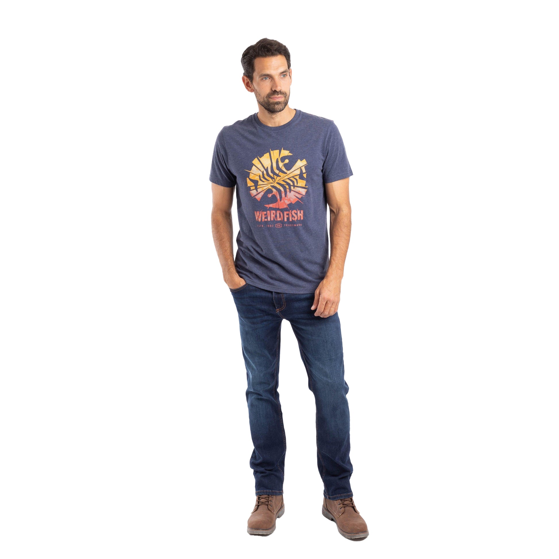Dark Blue - Lifestyle - Weird Fish Mens Shatter Graphic Print T-Shirt