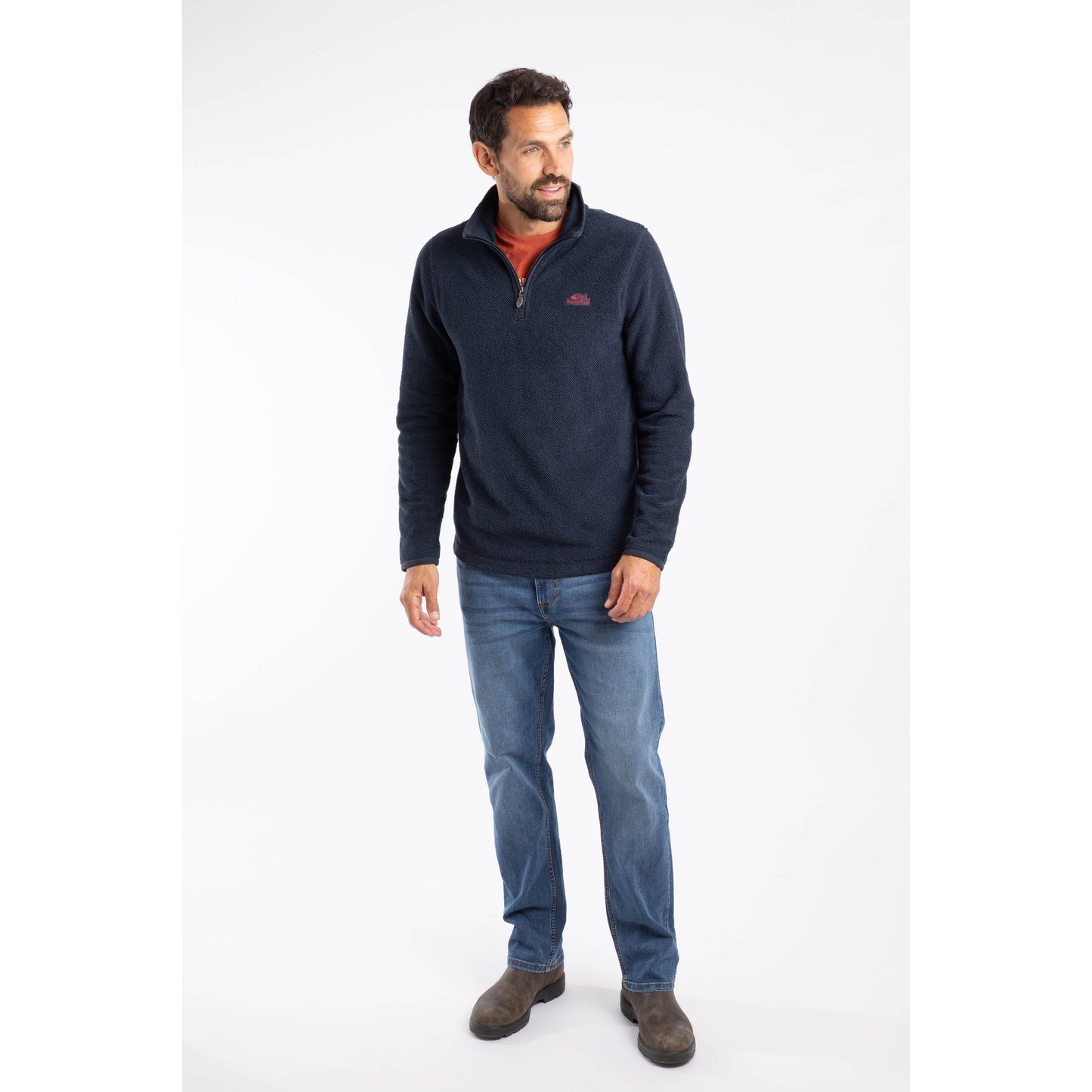 Midnight - Side - Weird Fish Mens Errill Textured Quarter Zip Fleece Top