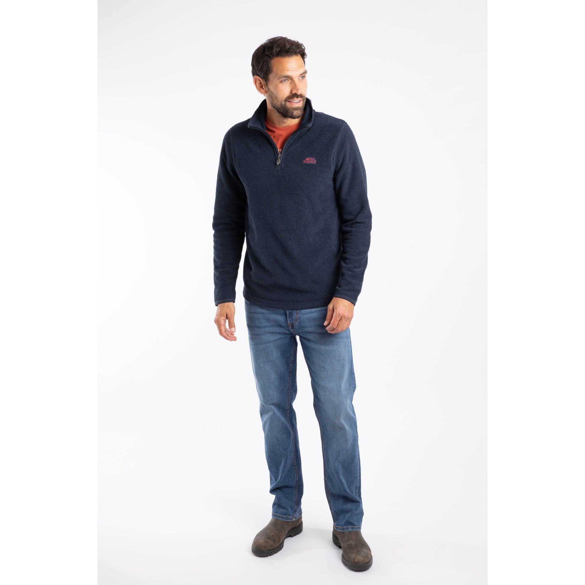 Midnight - Side - Weird Fish Mens Errill Textured Quarter Zip Fleece Top