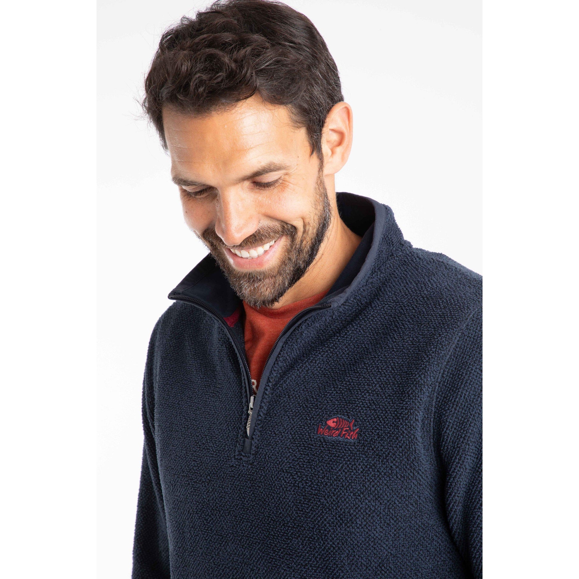 Midnight - Lifestyle - Weird Fish Mens Errill Textured Quarter Zip Fleece Top