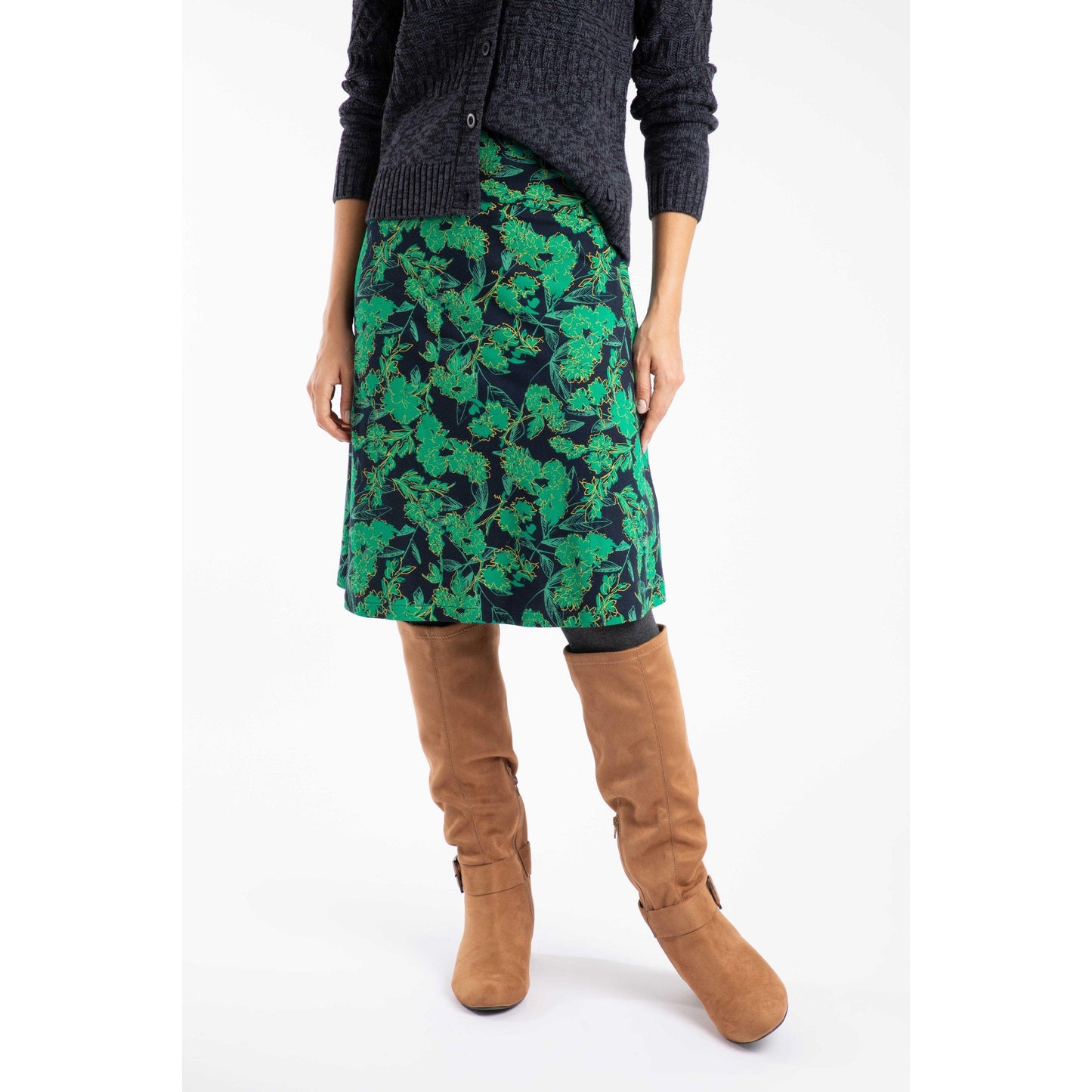 Night Blue - Side - Weird Fish Womens-Ladies Malmo Jersey Stretch Skirt