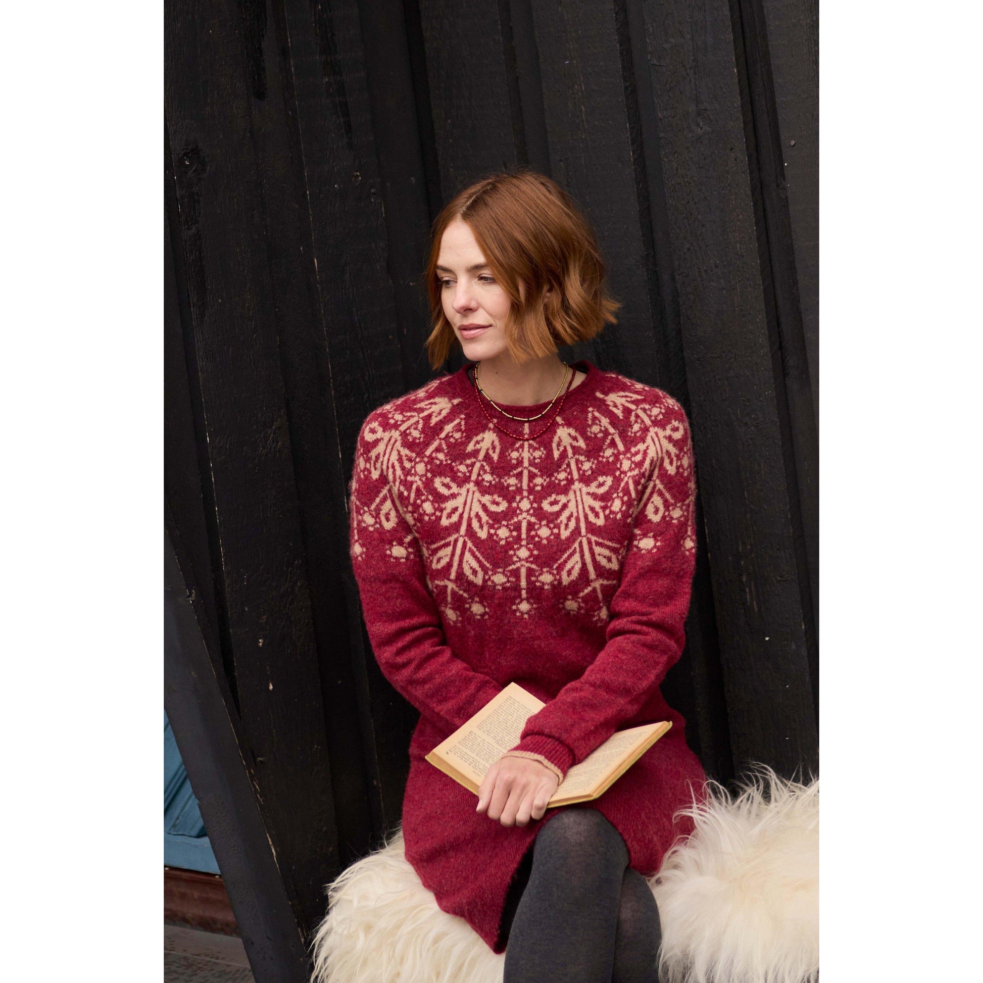 Rhubarb - Side - Weird Fish Womens-Ladies Blakely Fair Isle Knitted Dress