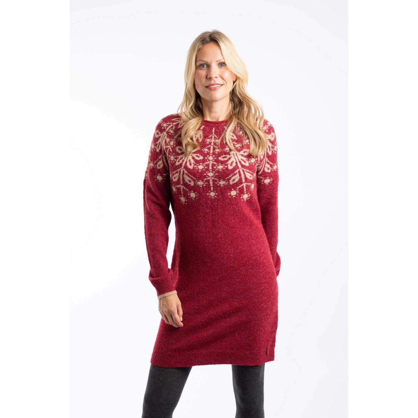 Rhubarb - Close up - Weird Fish Womens-Ladies Blakely Fair Isle Knitted Dress