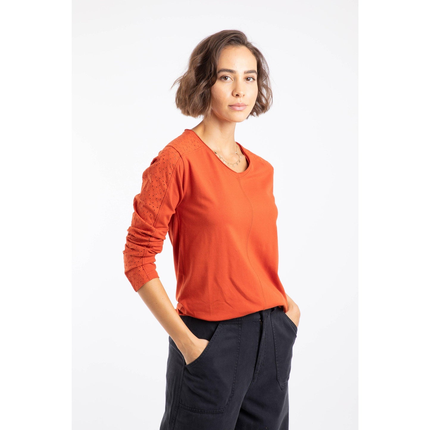 Rust Orange - Side - Weird Fish Womens-Ladies Topia Broderie Top