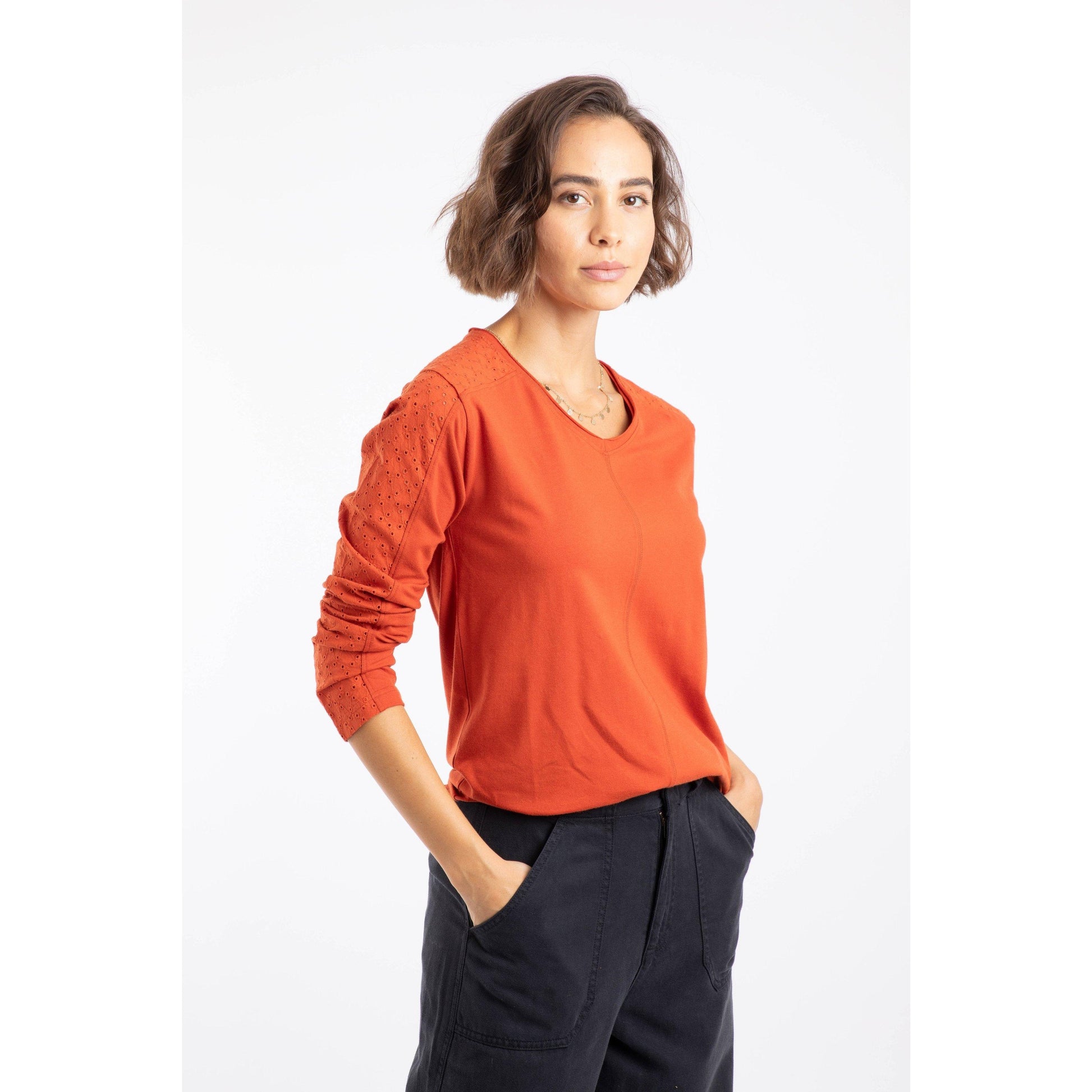 Rust Orange - Side - Weird Fish Womens-Ladies Topia Broderie Top