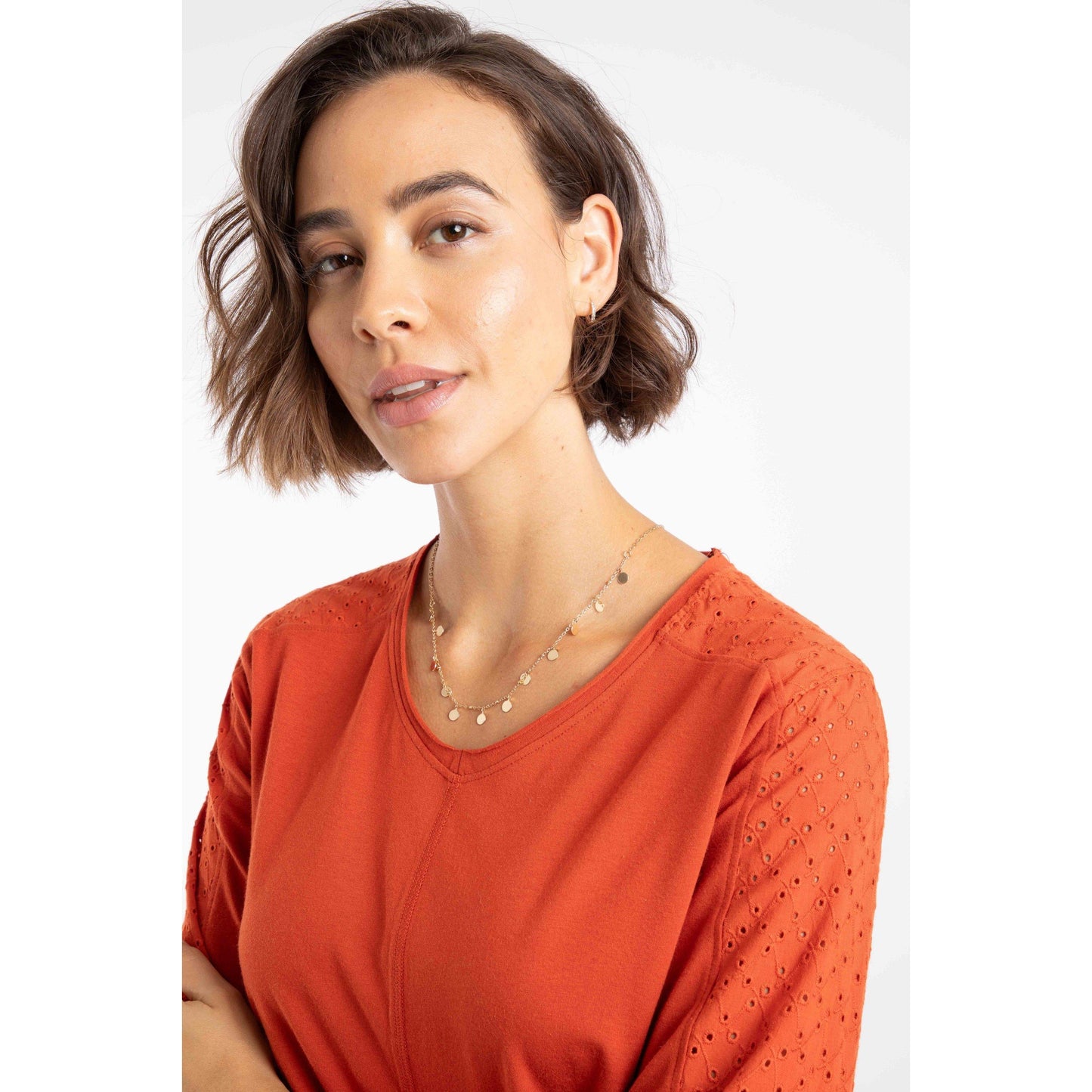 Rust Orange - Close up - Weird Fish Womens-Ladies Topia Broderie Top