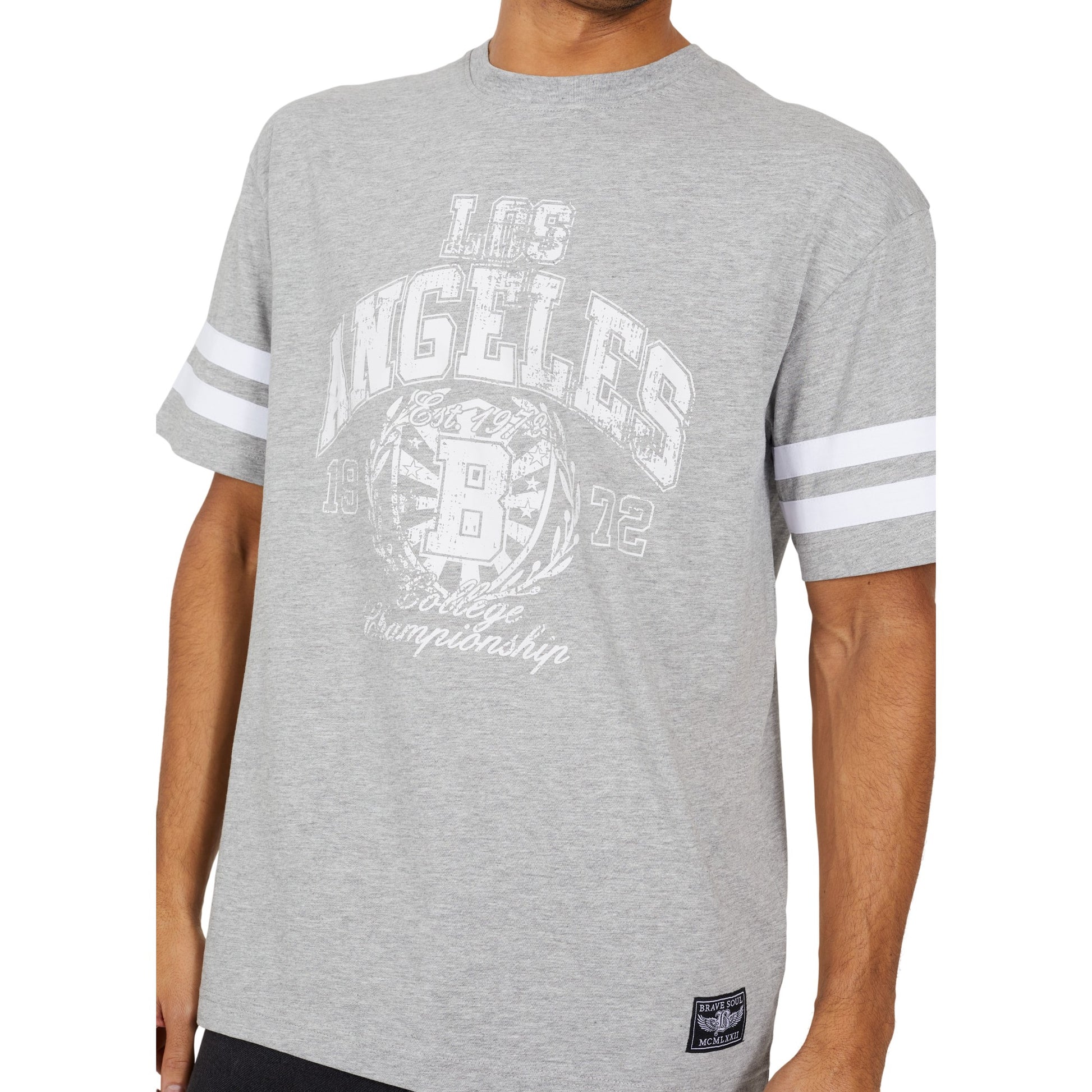 Light Grey Marl - Side - Brave Soul Mens Crew Neck Relaxed Fit T-Shirt