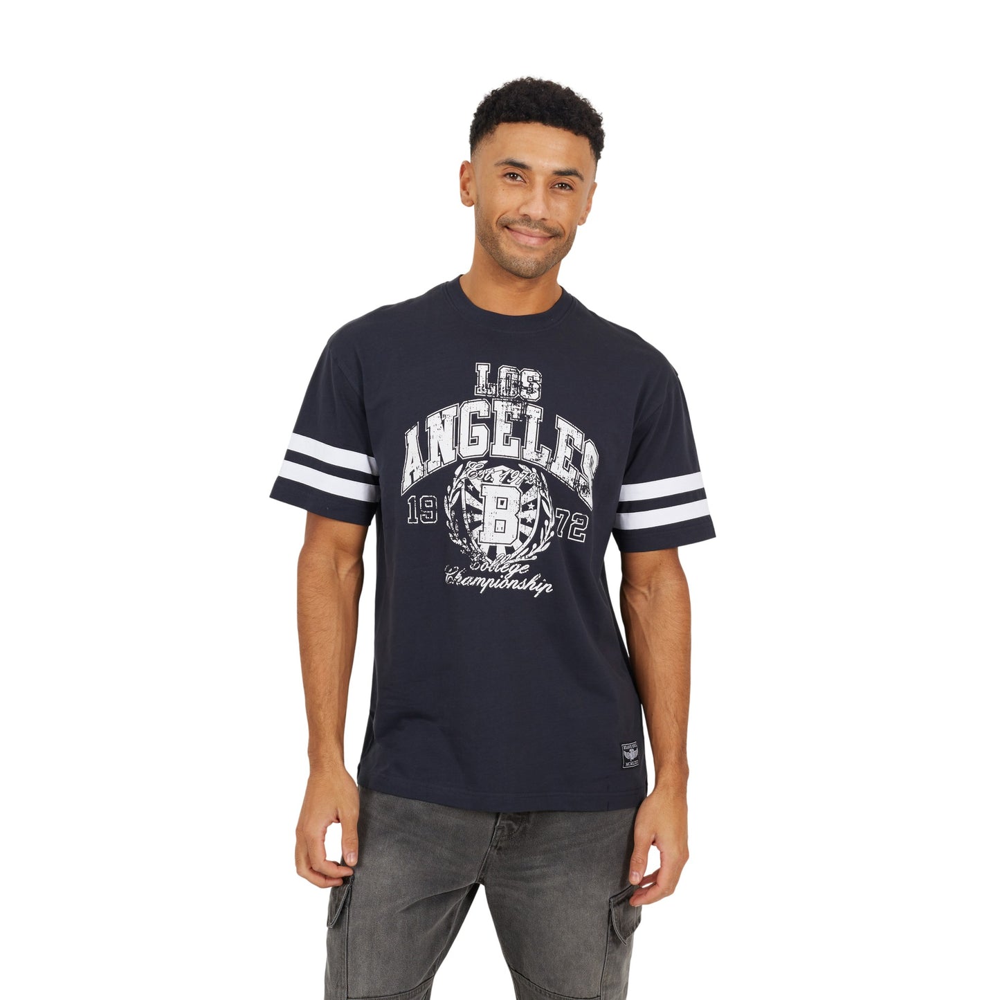 Navy - Front - Brave Soul Mens Crew Neck Relaxed Fit T-Shirt