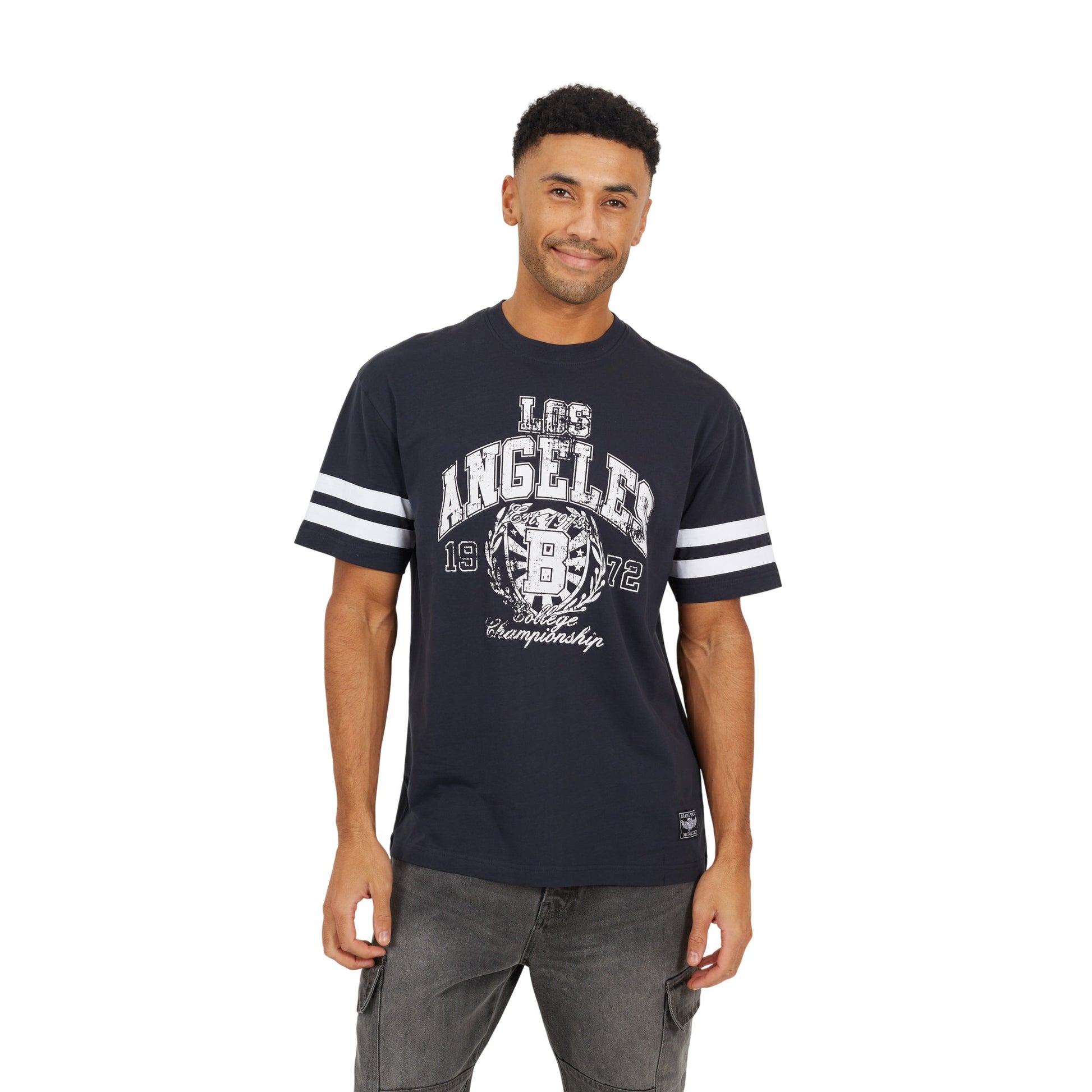 Navy - Front - Brave Soul Mens Crew Neck Relaxed Fit T-Shirt