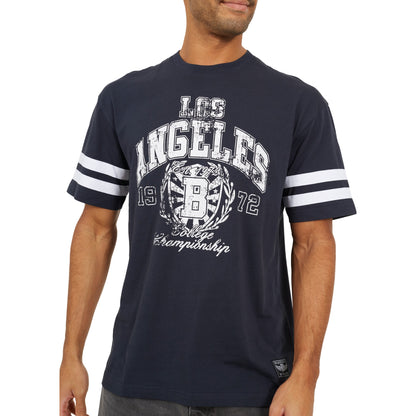 Navy - Side - Brave Soul Mens Crew Neck Relaxed Fit T-Shirt