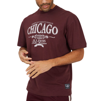 Burgundy - Side - Brave Soul Mens Crew Neck Relaxed Fit T-Shirt