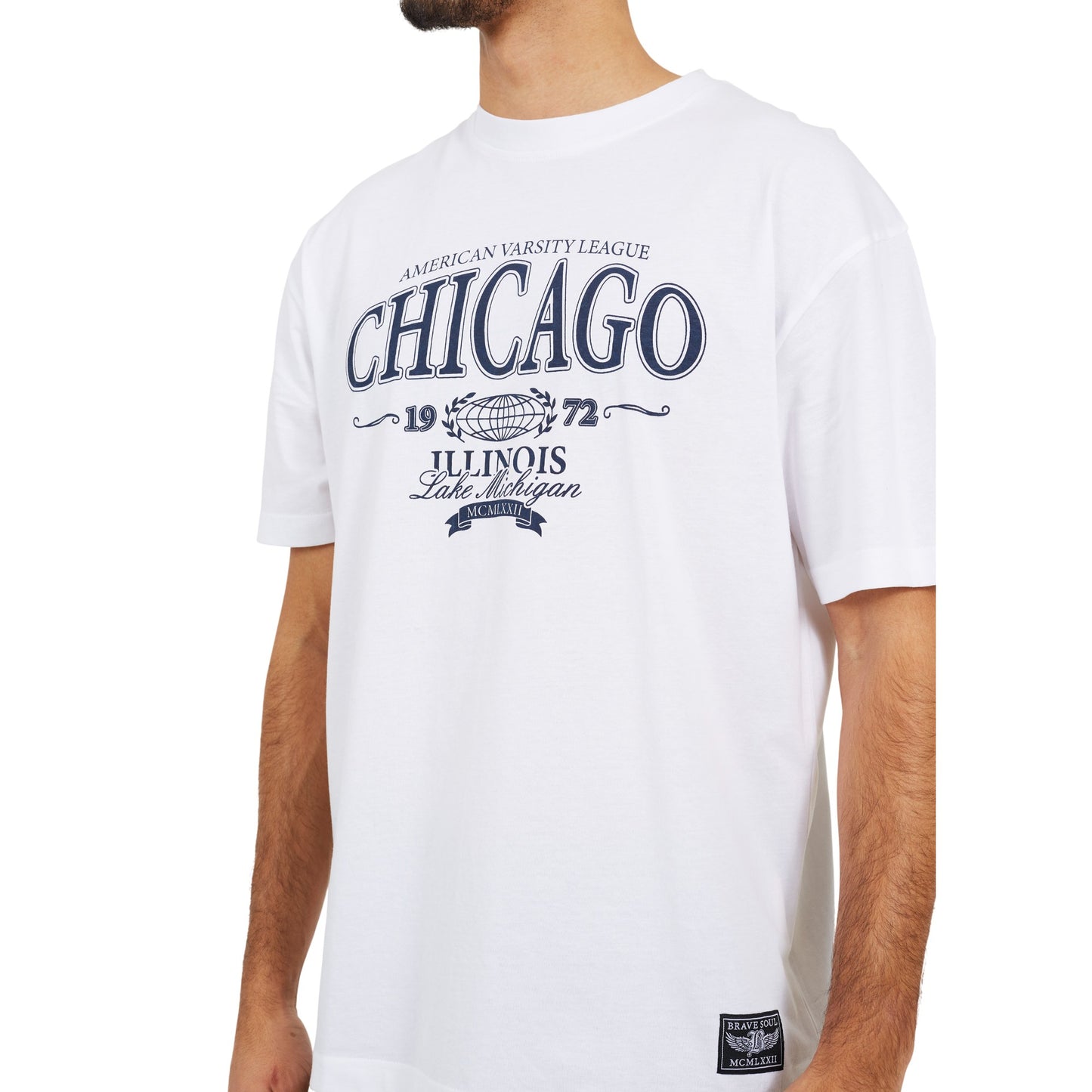 Off White - Side - Brave Soul Mens Crew Neck Relaxed Fit T-Shirt