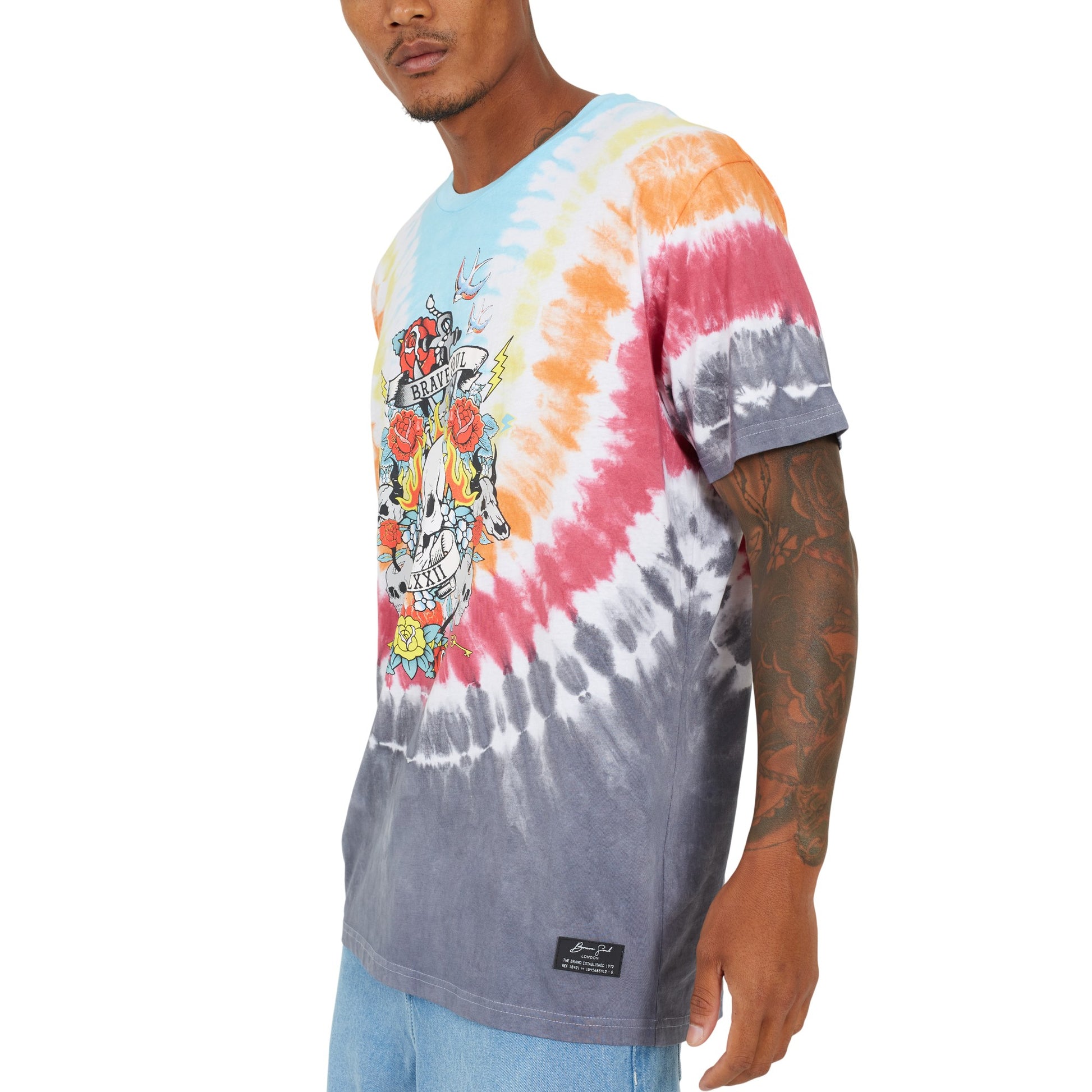 Multicoloured - Side - Brave Soul Mens Tie Dye Crew Neck Oversized T-Shirt