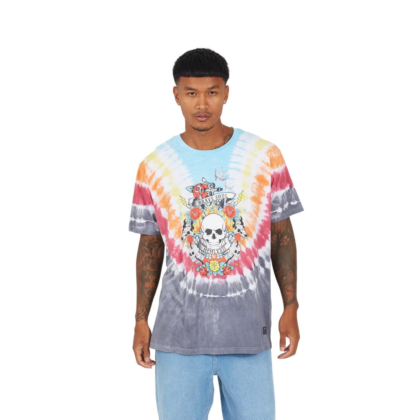 Multicoloured - Front - Brave Soul Mens Tie Dye Crew Neck Oversized T-Shirt