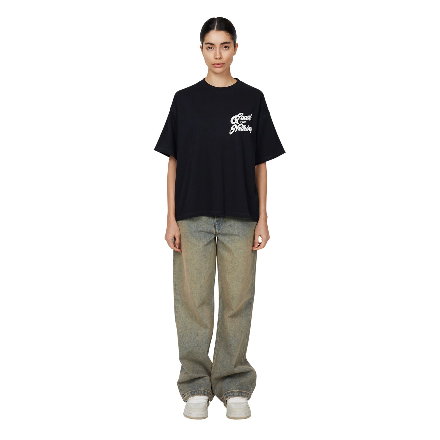 Black - Side - Good For Nothing Womens-Ladies Oversized T-Shirt