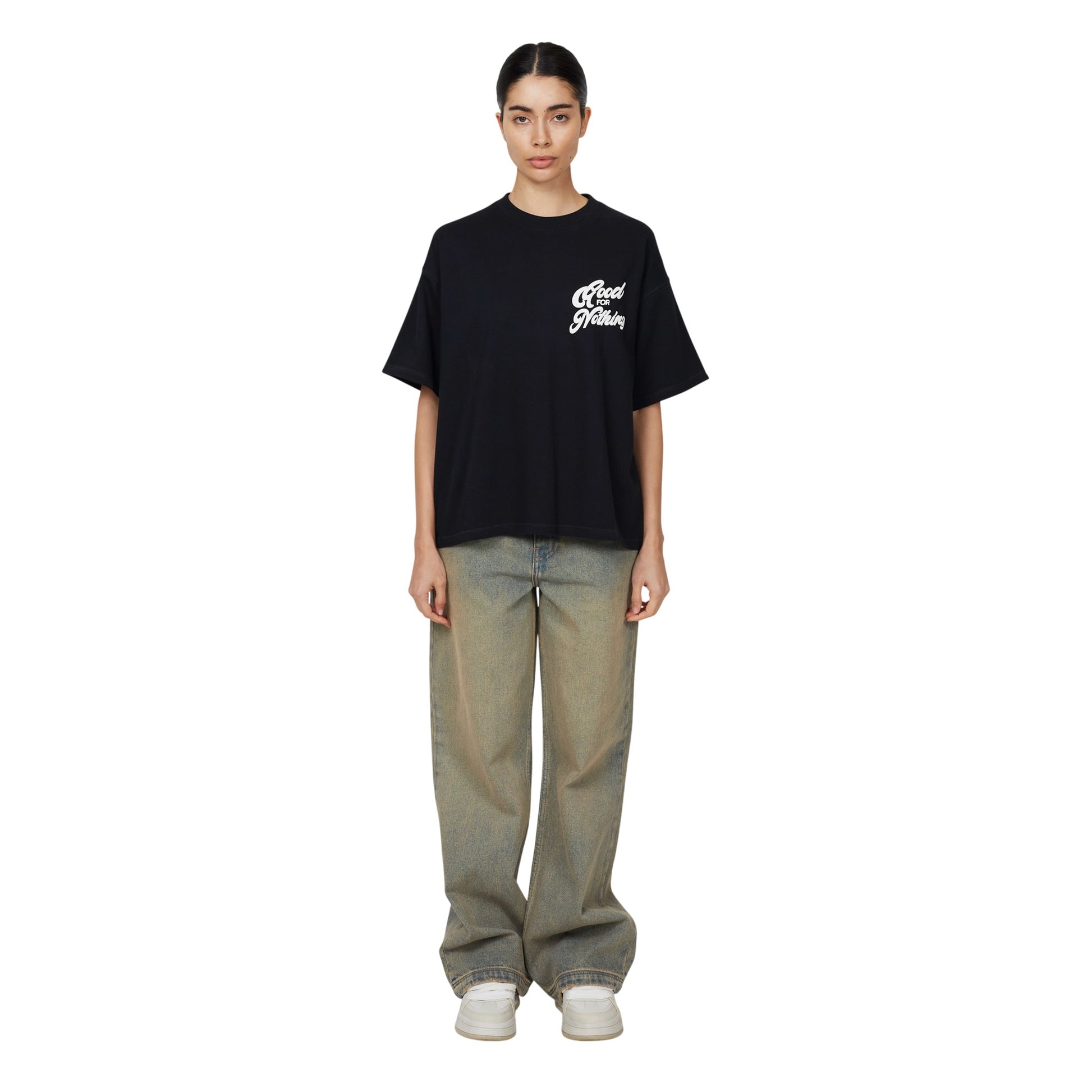 Black - Side - Good For Nothing Womens-Ladies Oversized T-Shirt