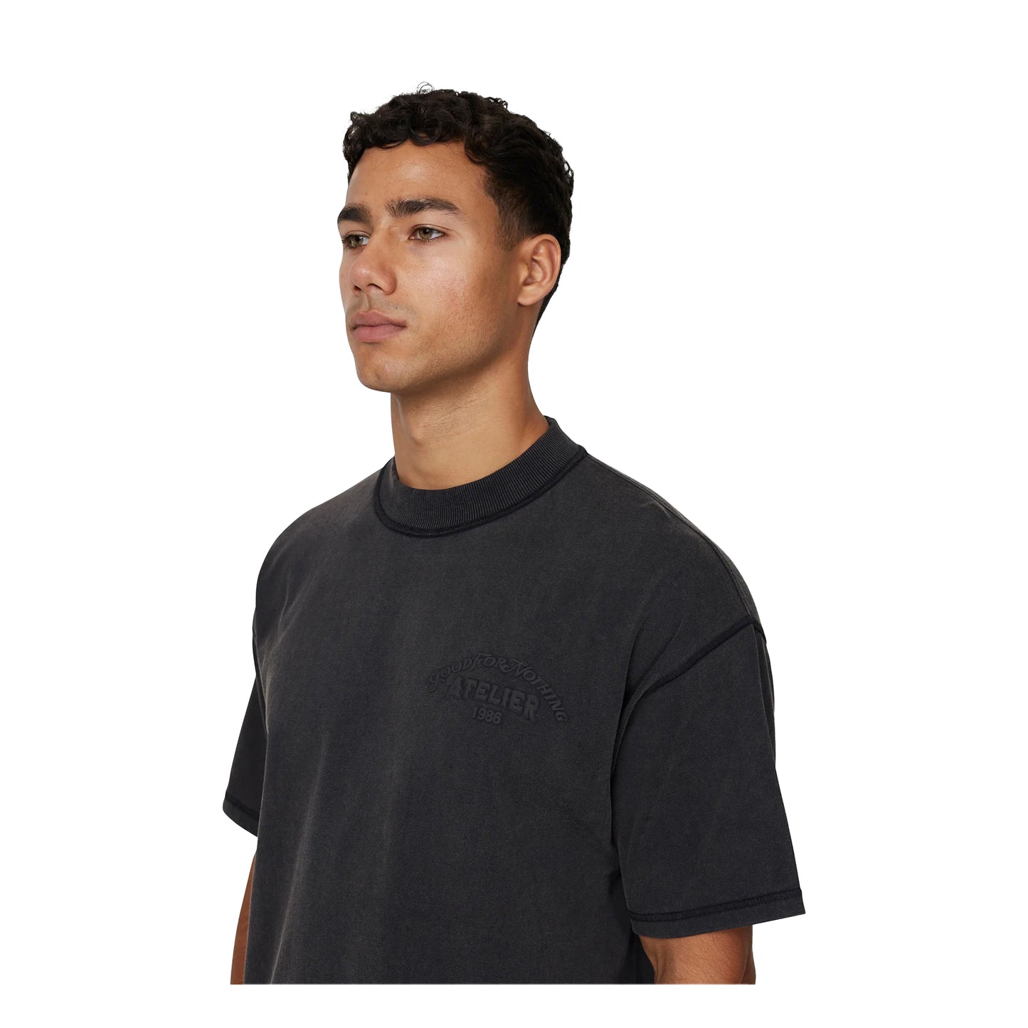 Black - Side - Good For Nothing Mens Floating Oversized T-Shirt
