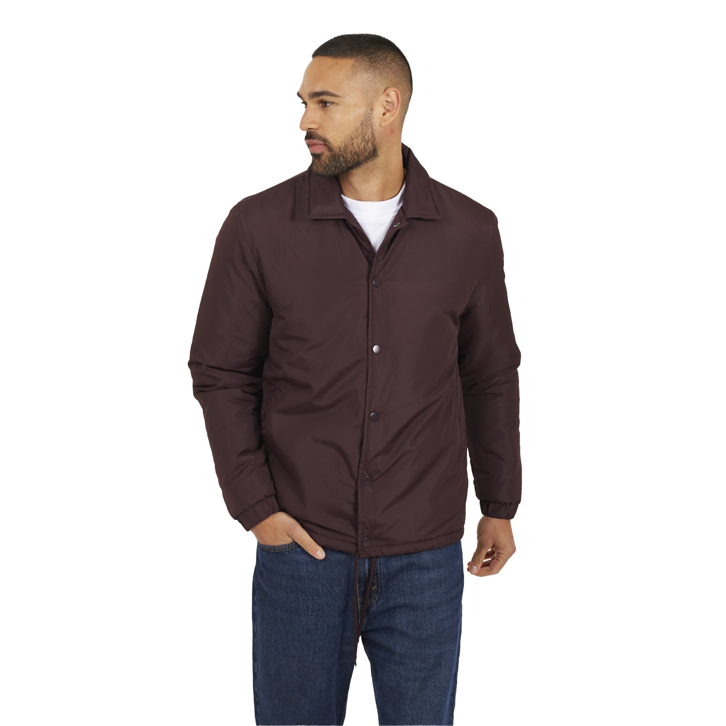 Burgundy - Back - Brave Soul Mens Padded Coach Jacket