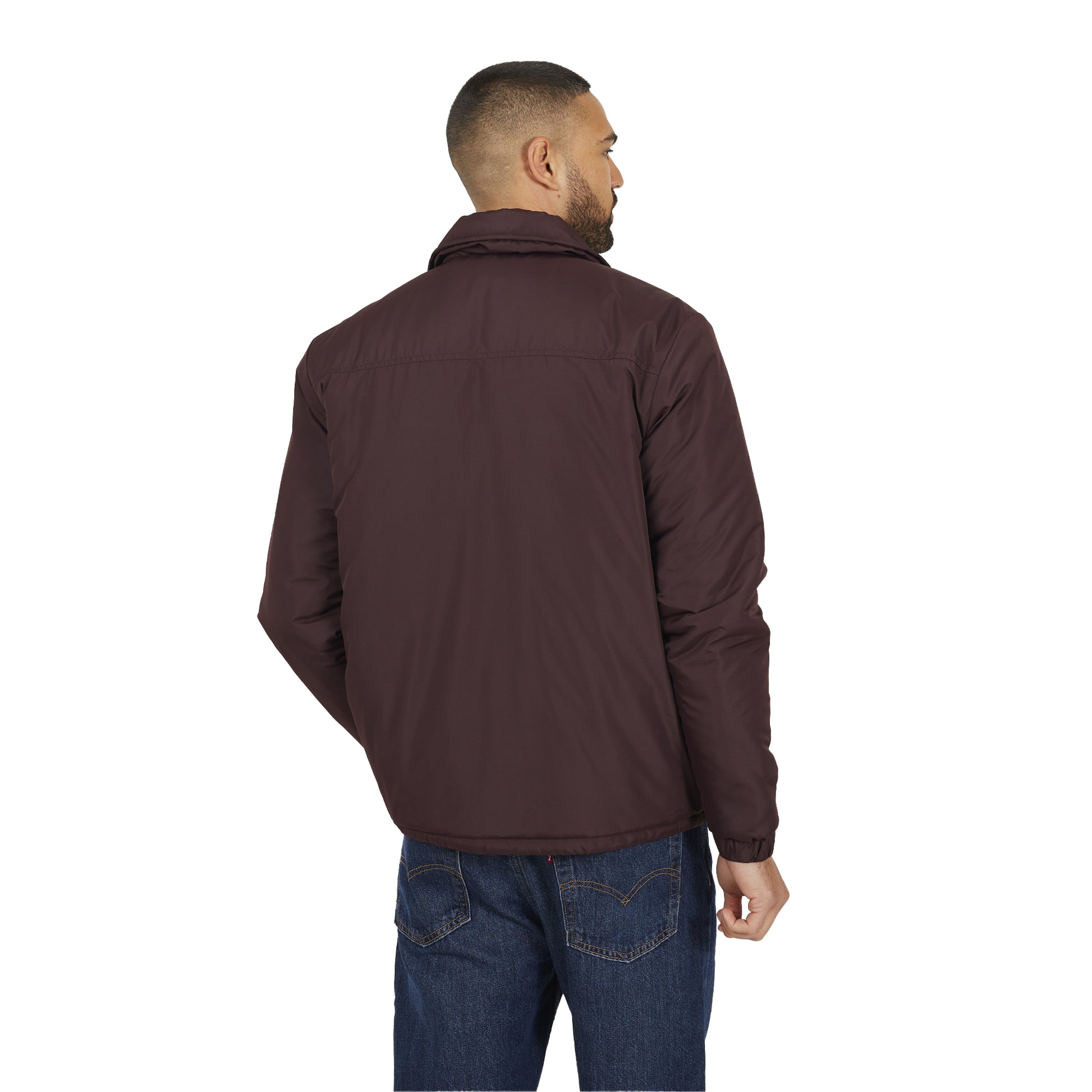 Burgundy - Side - Brave Soul Mens Padded Coach Jacket