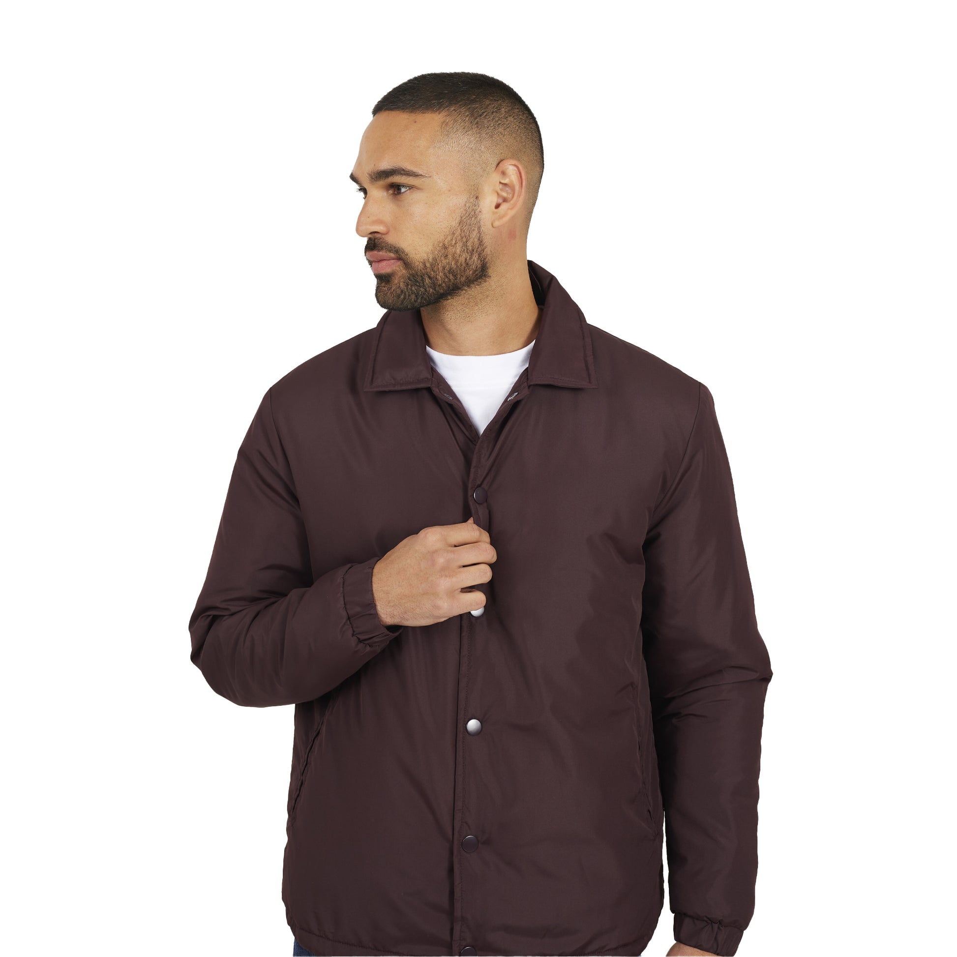 Burgundy - Lifestyle - Brave Soul Mens Padded Coach Jacket