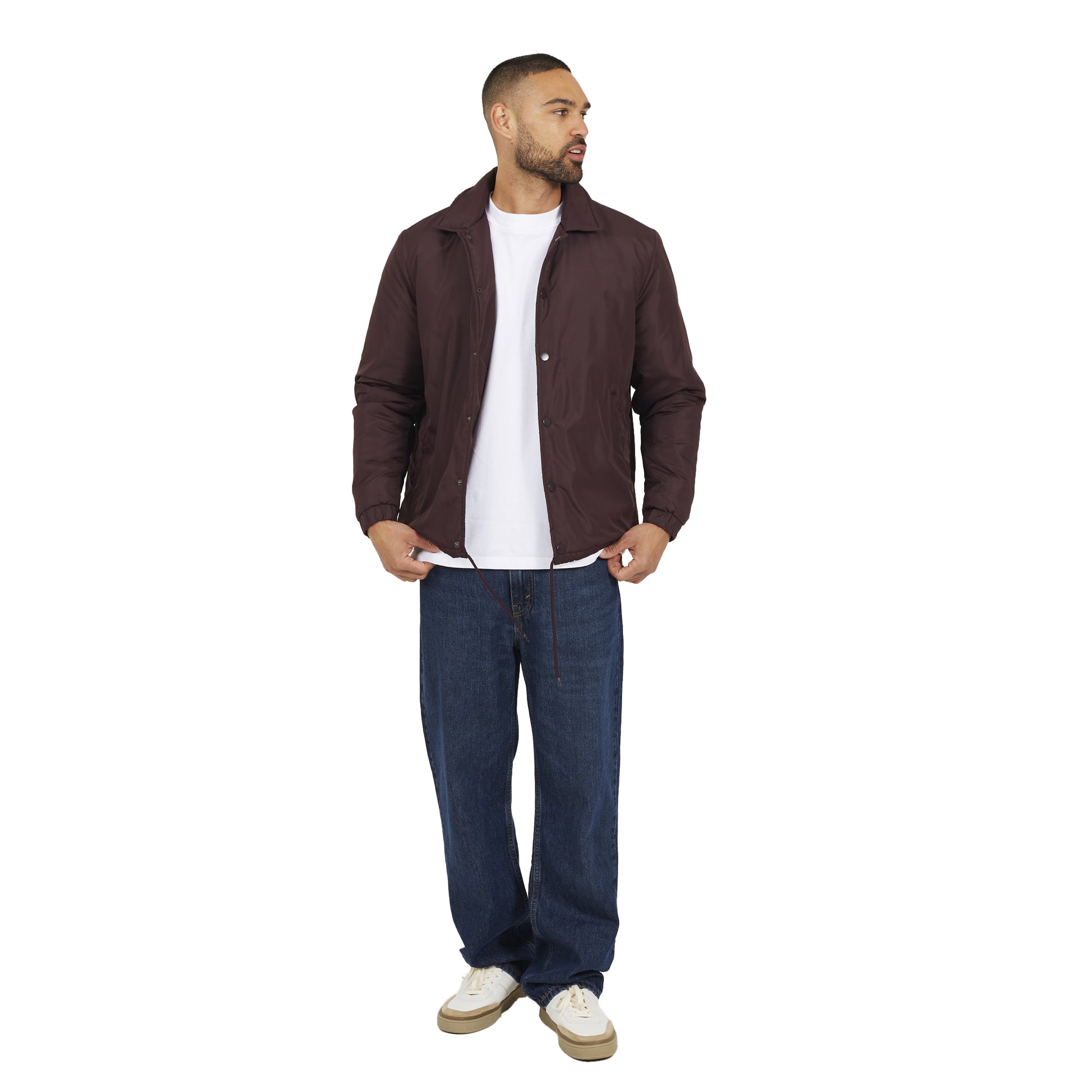 Burgundy - Pack Shot - Brave Soul Mens Padded Coach Jacket