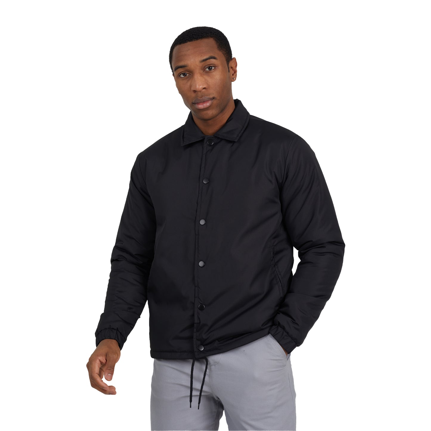 Black - Front - Brave Soul Mens Padded Coach Jacket